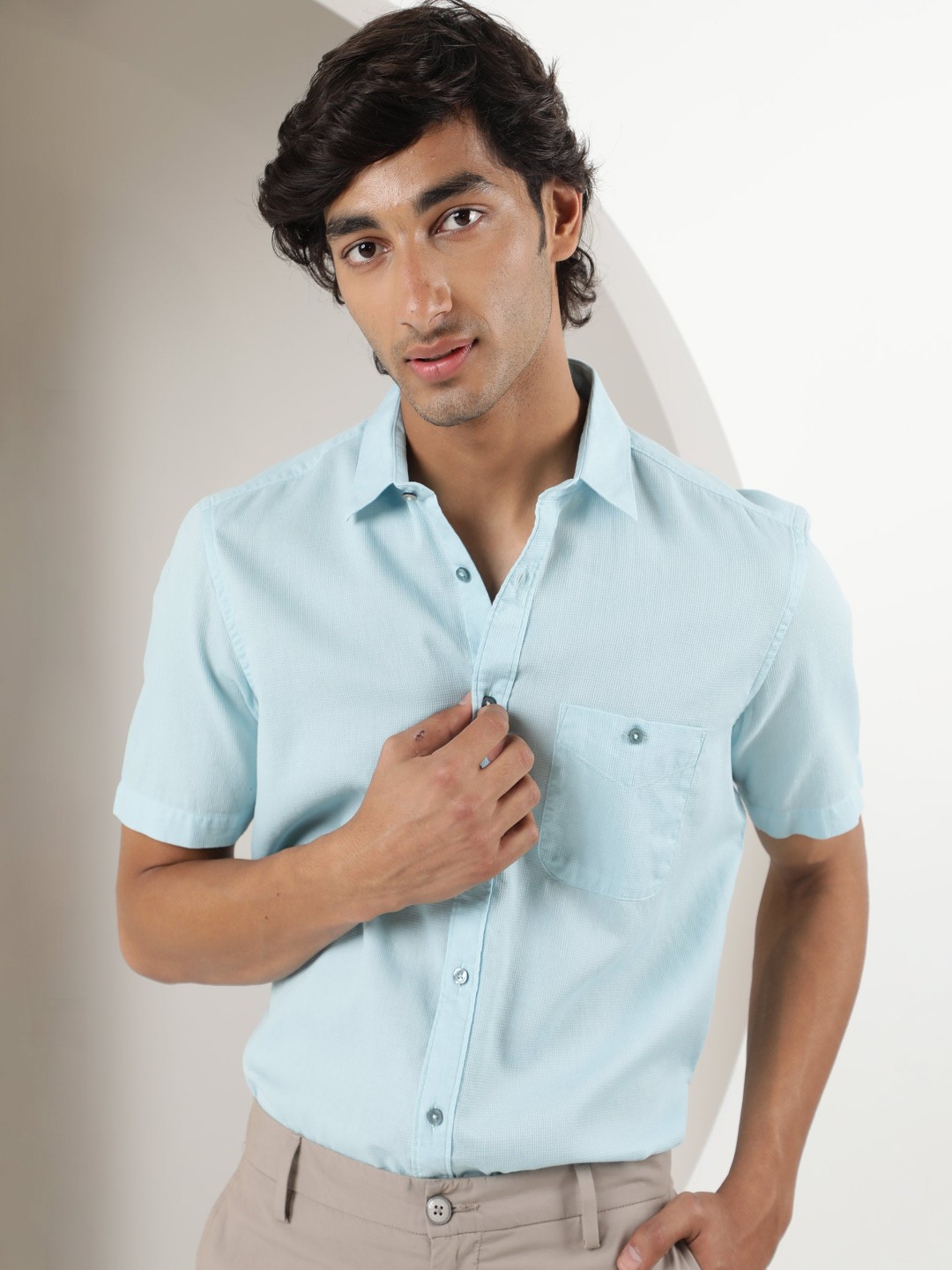 

RARE RABBIT Men Affle Slim Fit Cotton Shirt, Blue