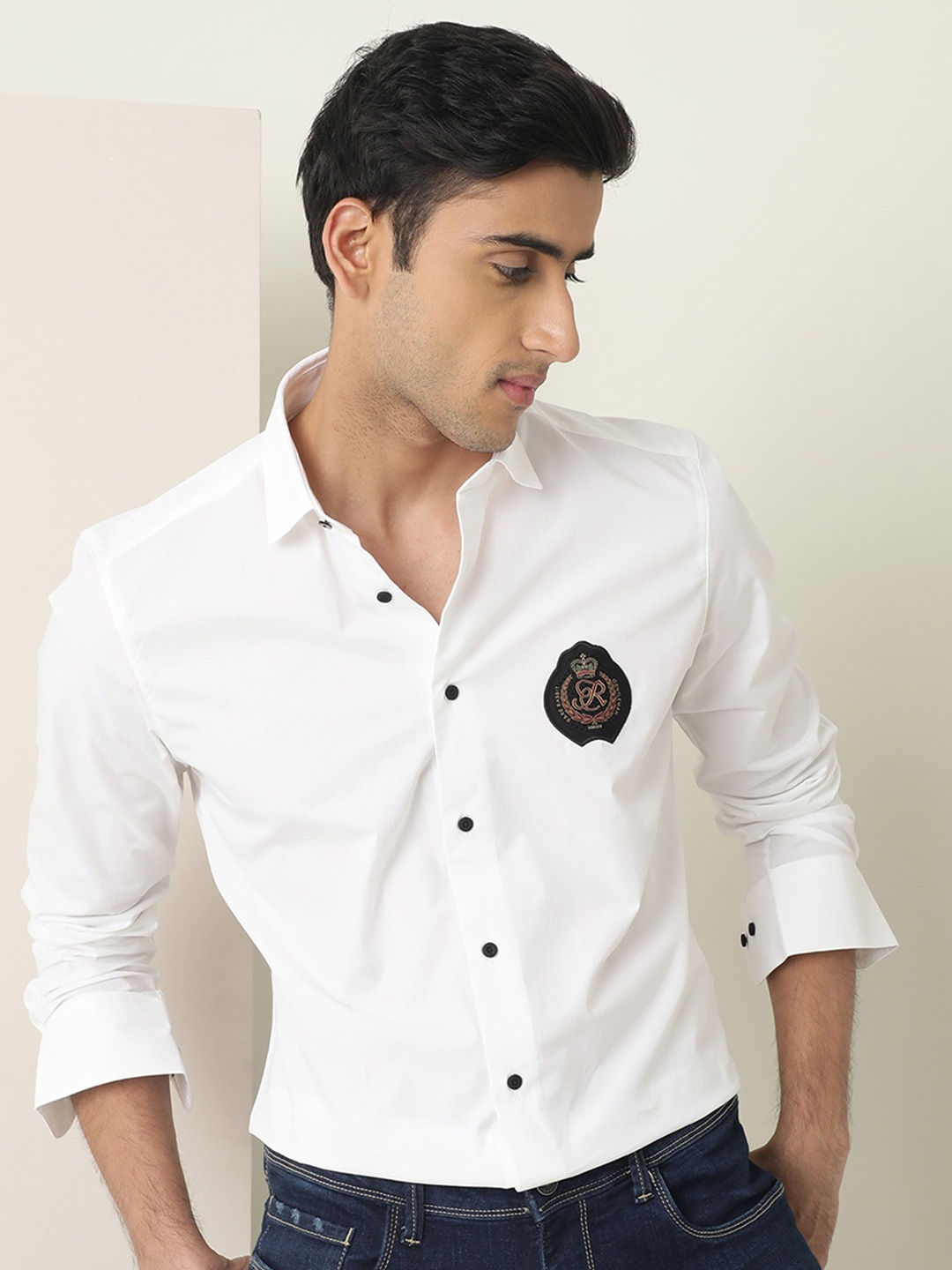 

RARE RABBIT Men Garland-S Slim Fit Cotton Shirt, Off white