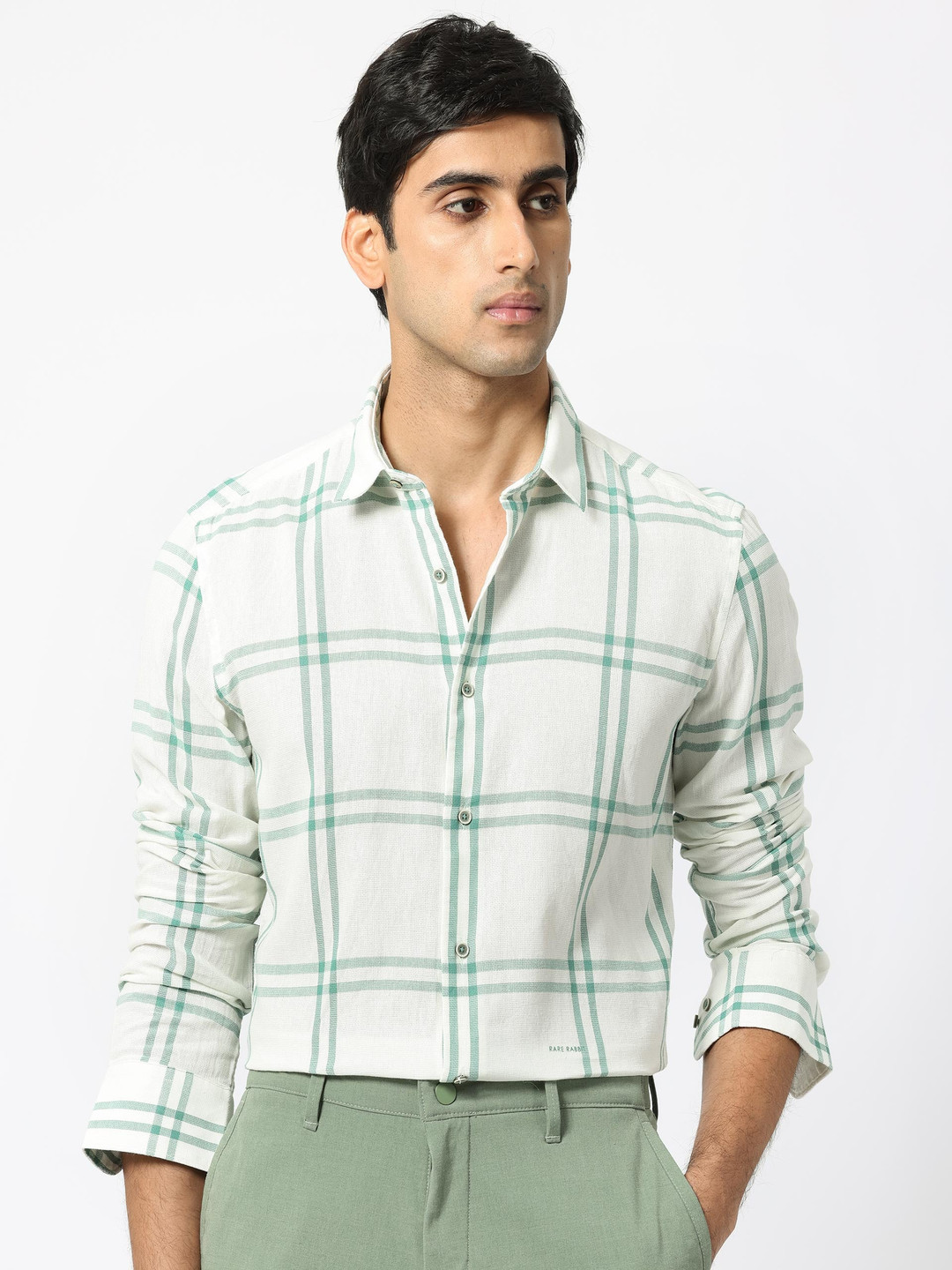 

RARE RABBIT Men Solan Slim Fit Tartan Checked Cotton Shirt, White