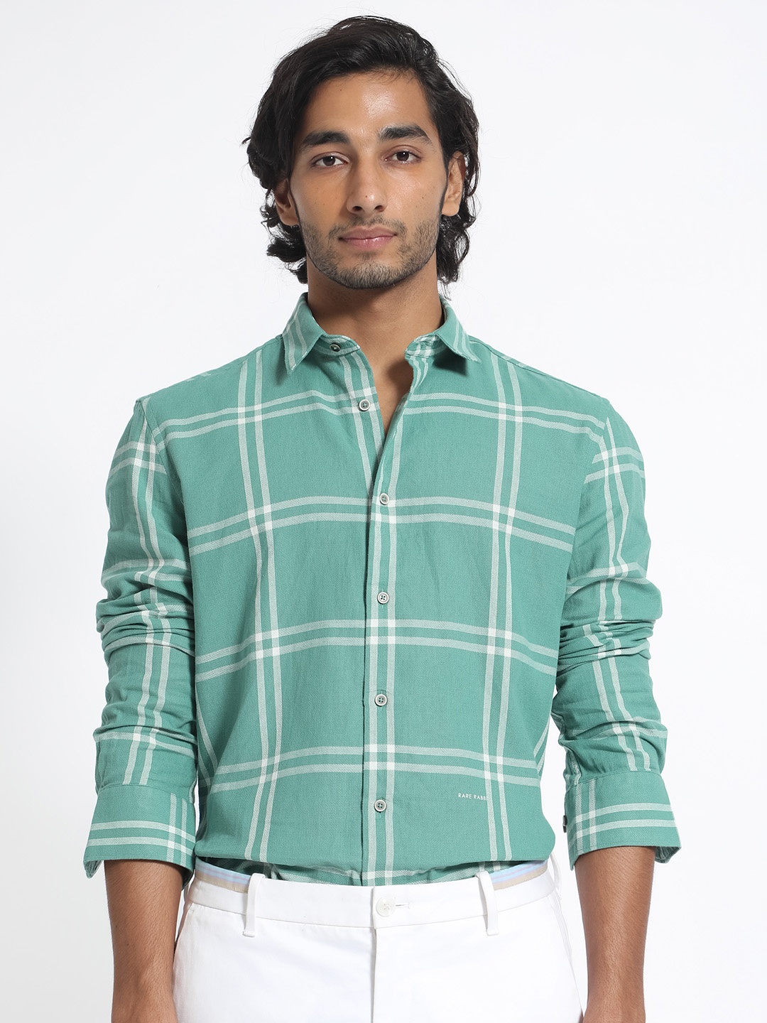 

RARE RABBIT Men Solan Slim Fit Tartan Checked Cotton Shirt, Green