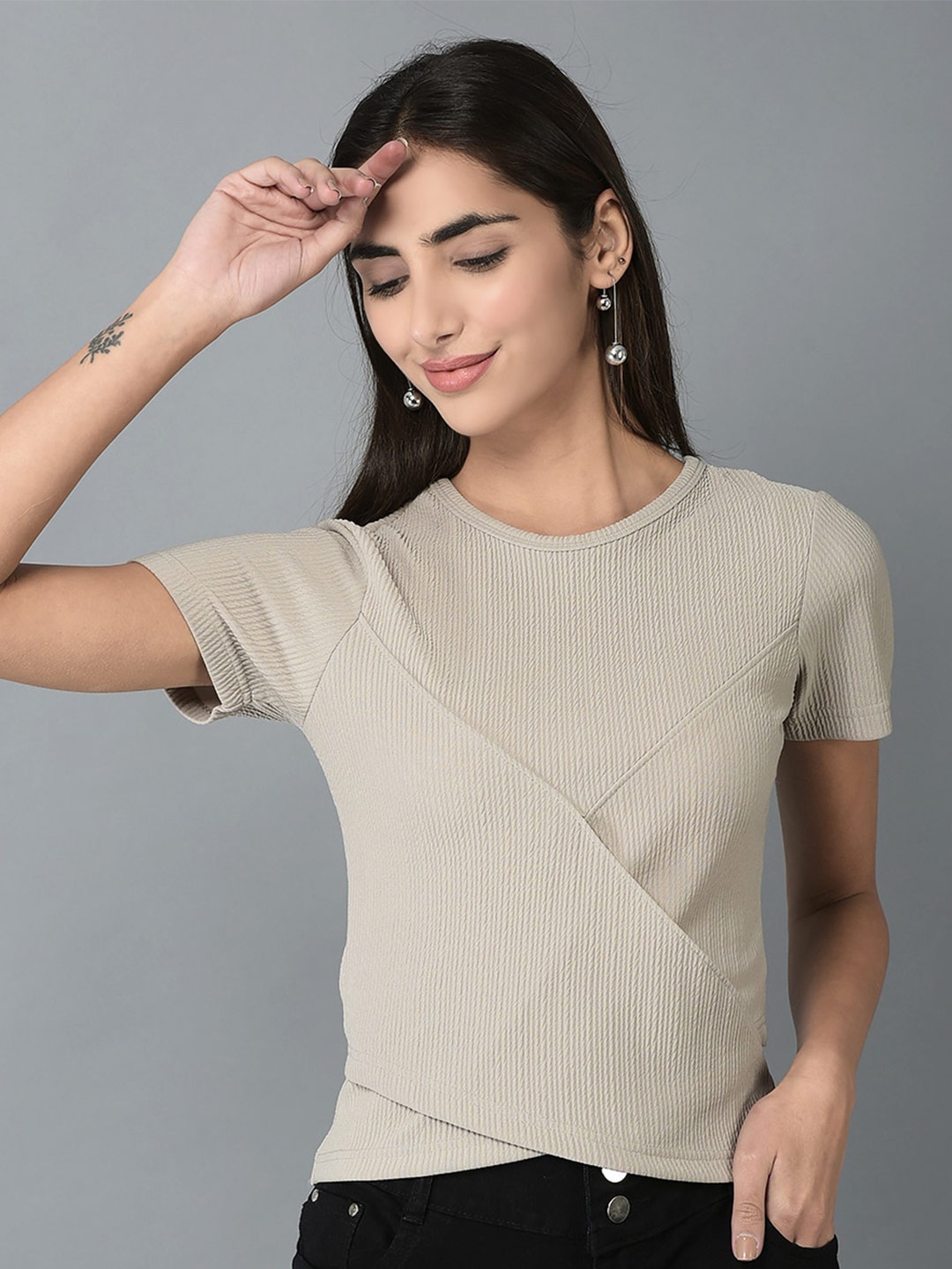 

CANOE Round Neck Ribbed Top, Grey