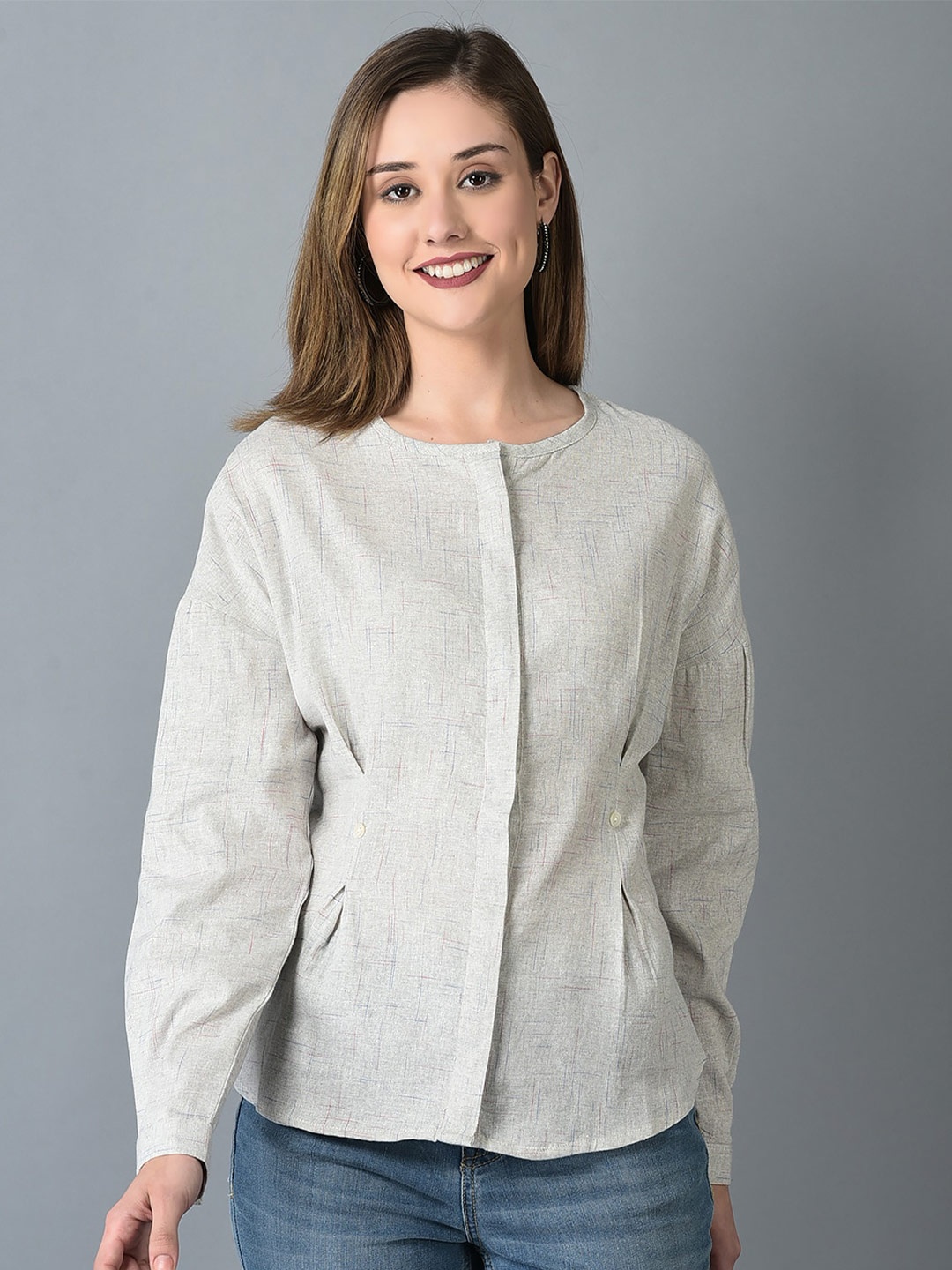 

CANOE Cuffed Sleeves Cotton Top, Grey