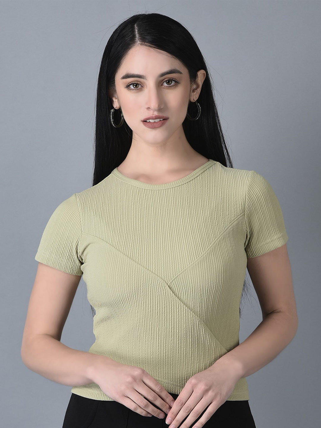 

CANOE Self Design Round Neck Wrap Top, Green