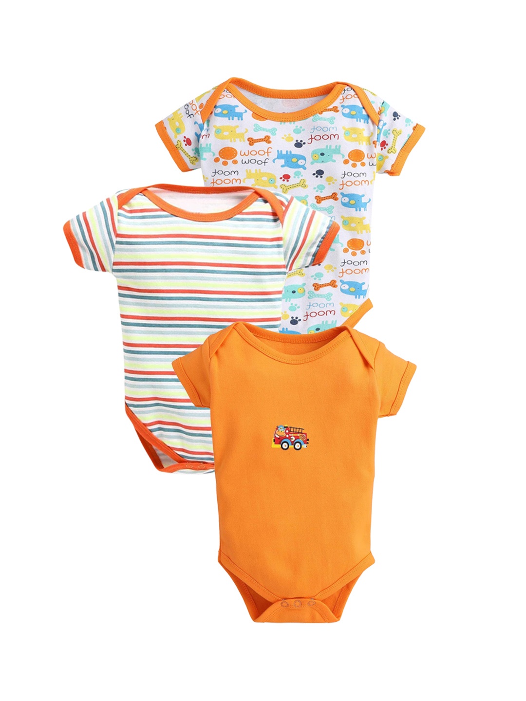 

EIO Infants Pack Of 3 Printed Pure Cotton Bodysuit, Orange
