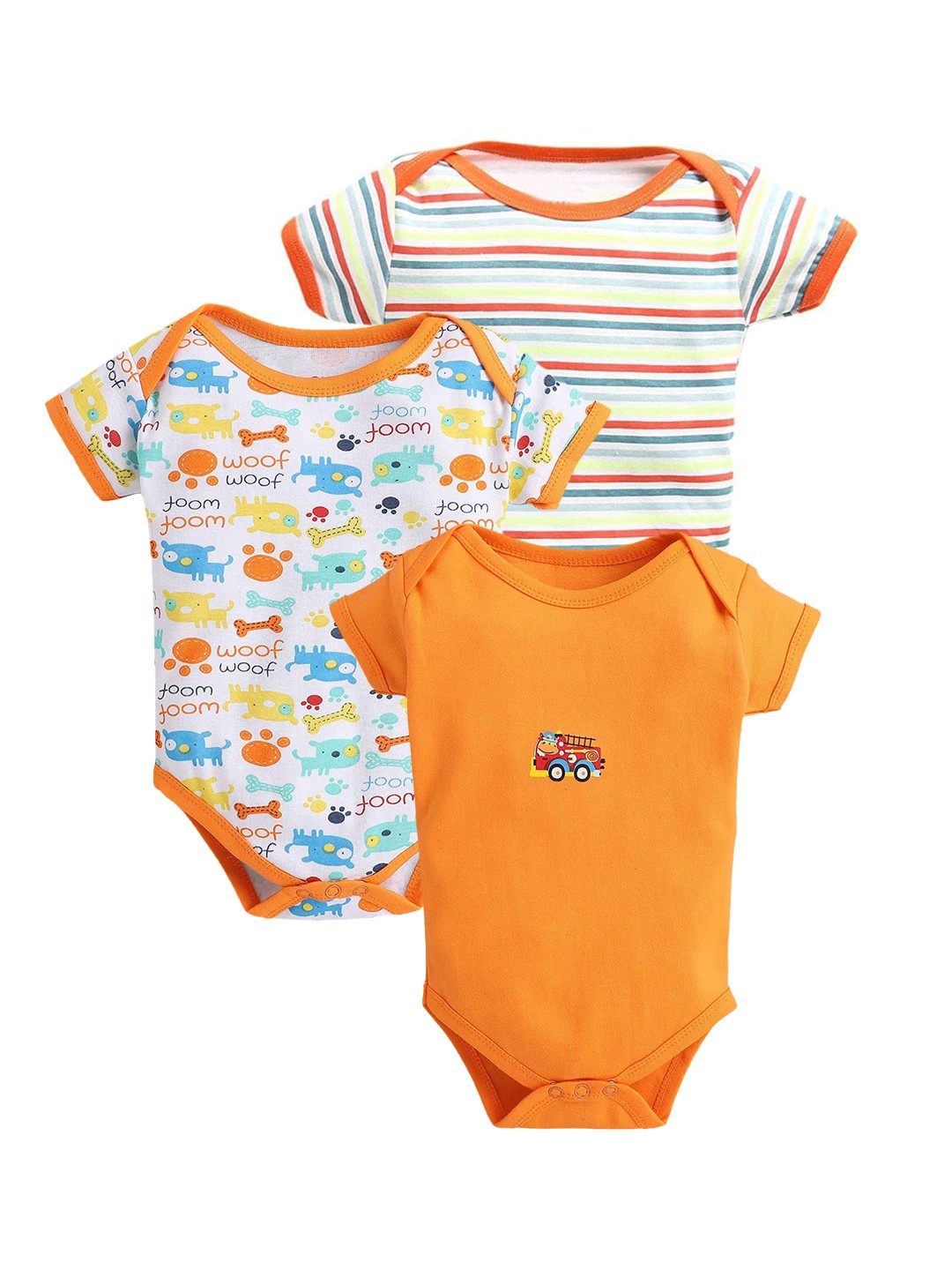 

EIO Infants Pack Of 3 Printed Pure Cotton Bodysuit, Orange