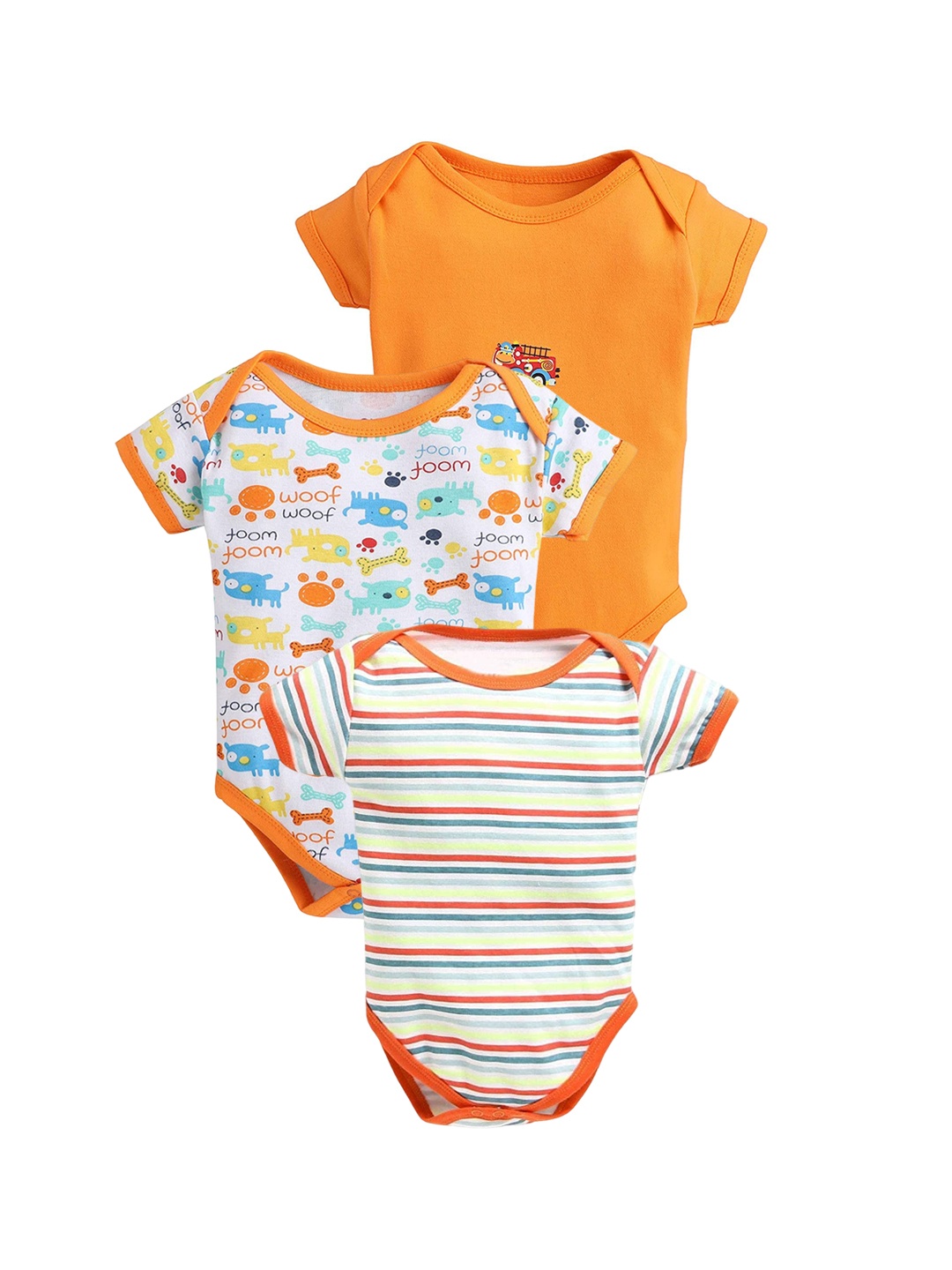 

EIO Infants Pack Of 3 Printed Pure Cotton Bodysuit, Orange
