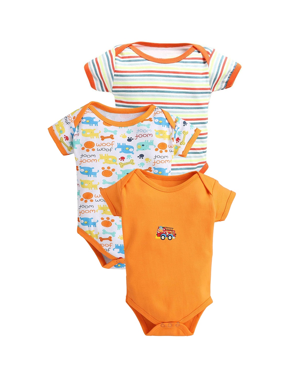 

EIO Infants Pack Of 3 Printed Pure Cotton Bodysuit, Orange