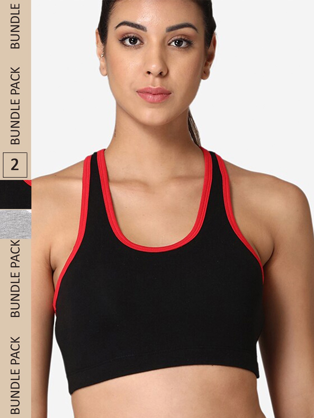 

ABELINO Pack of 2 Lightly Padded Racer Back Sports Bra, Black