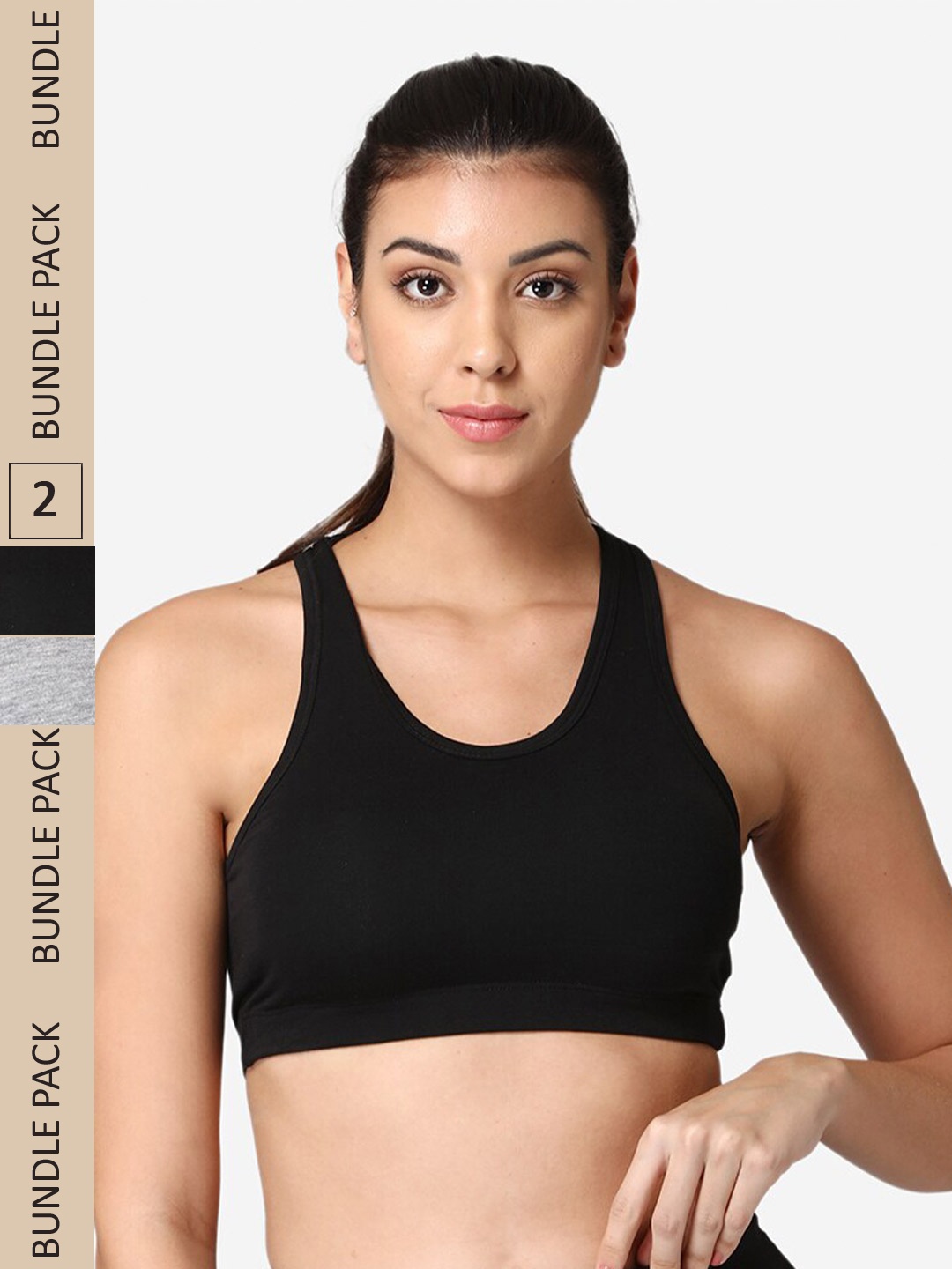 

ABELINO Pack of 2 Lightly Padded Racer Back Sports Bra, Black