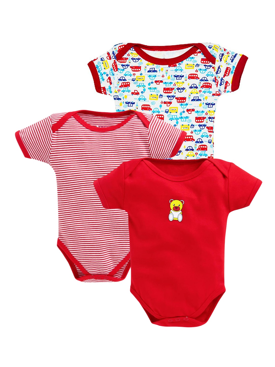 

EIO Infants Pack Of 3 Printed Pure Cotton Bodysuit, Red
