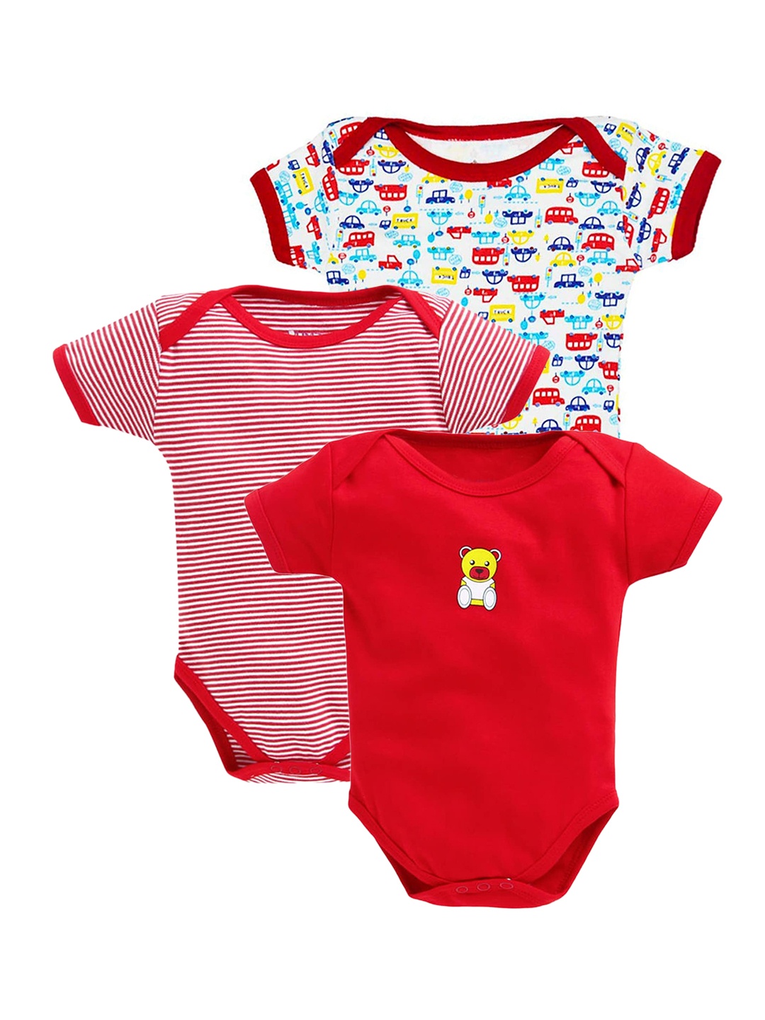 

EIO Infants Pack Of 3 Printed Pure Cotton Bodysuit, Red