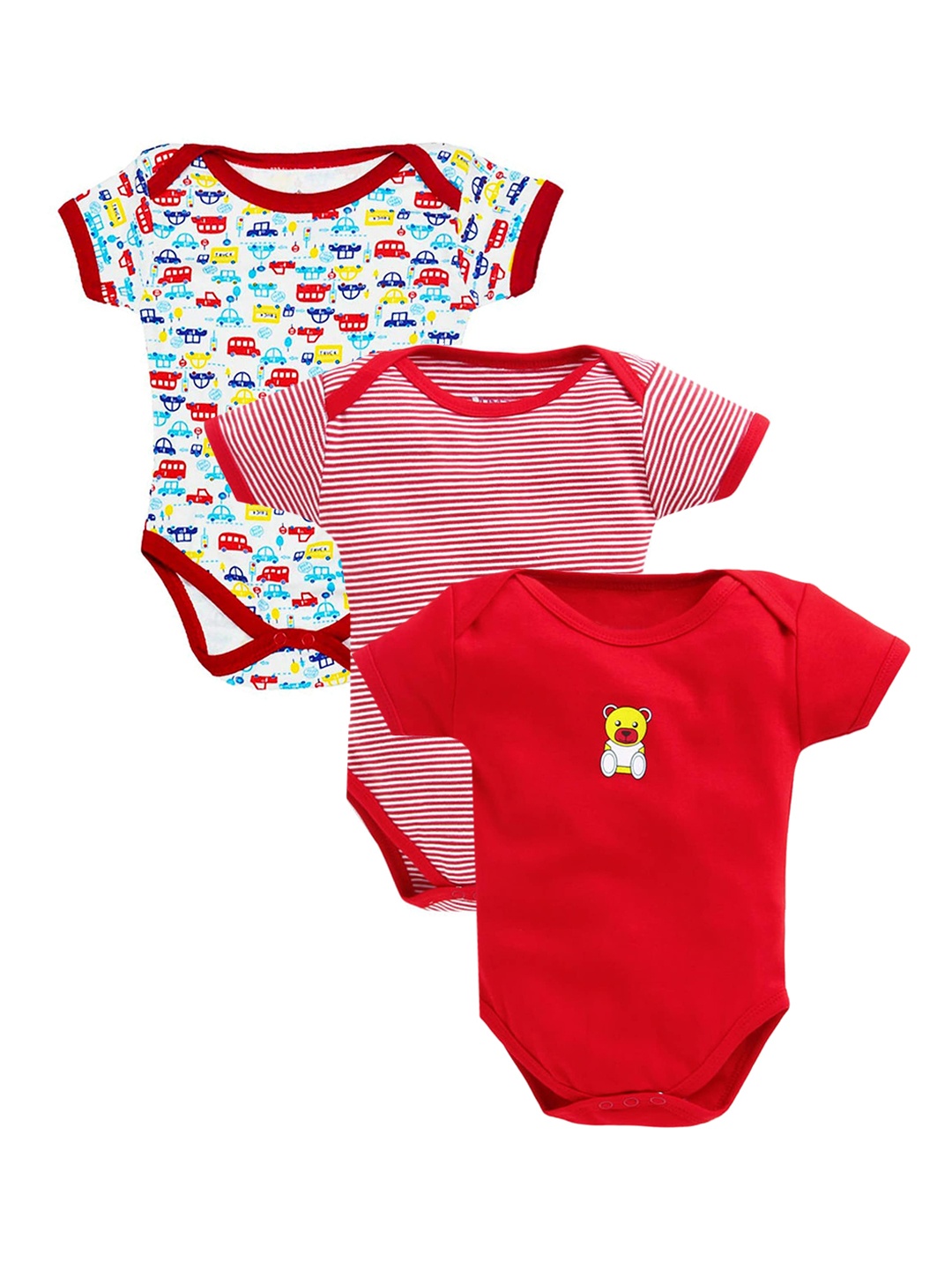 

EIO Infants Pack Of 3 Printed Pure Cotton Bodysuit, Red