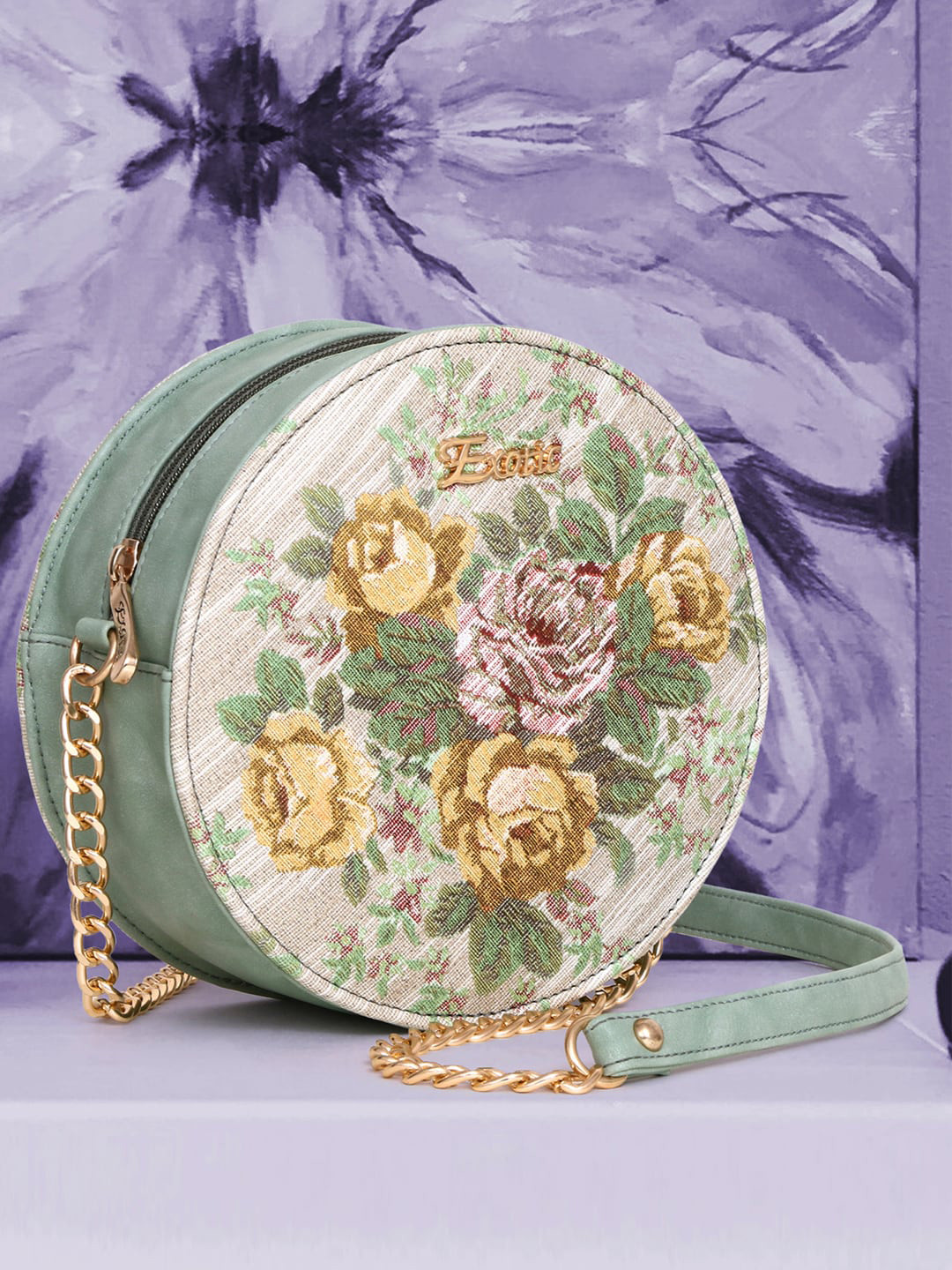

Exotic Women Floral Printed Box Clutch, Sea green