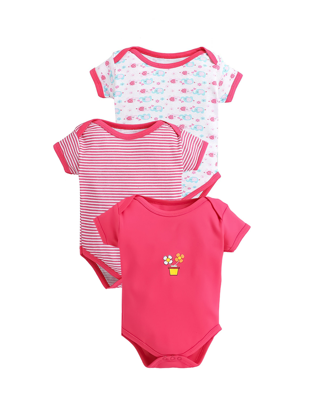 

EIO Infants Pack Of 3 Printed Pure Cotton Bodysuit, Rose