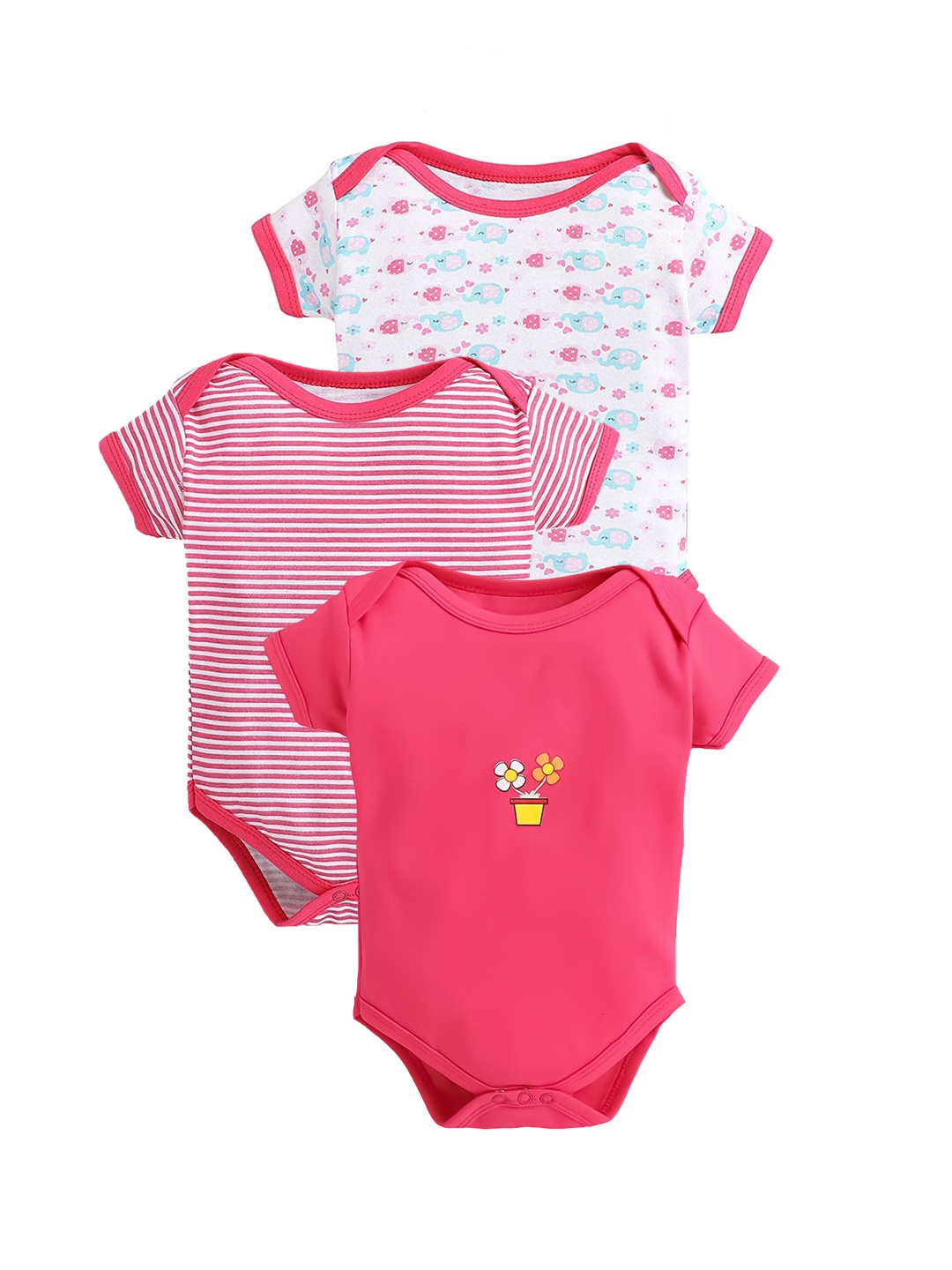 

EIO Infants Pack Of 3 Printed Pure Cotton Bodysuits, Rose