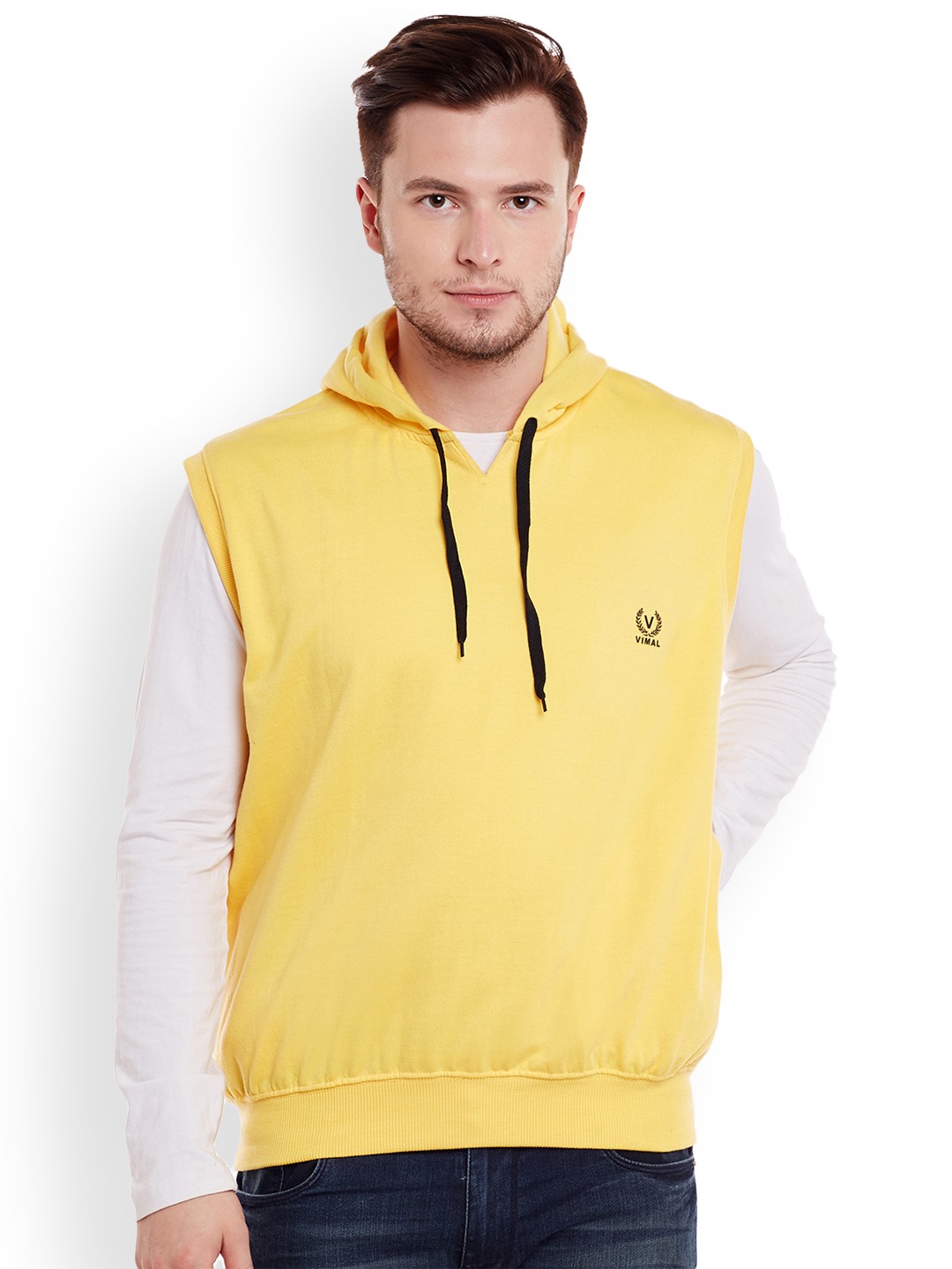 

VIMAL Men Yellow Printed Hooded Sweatshirt