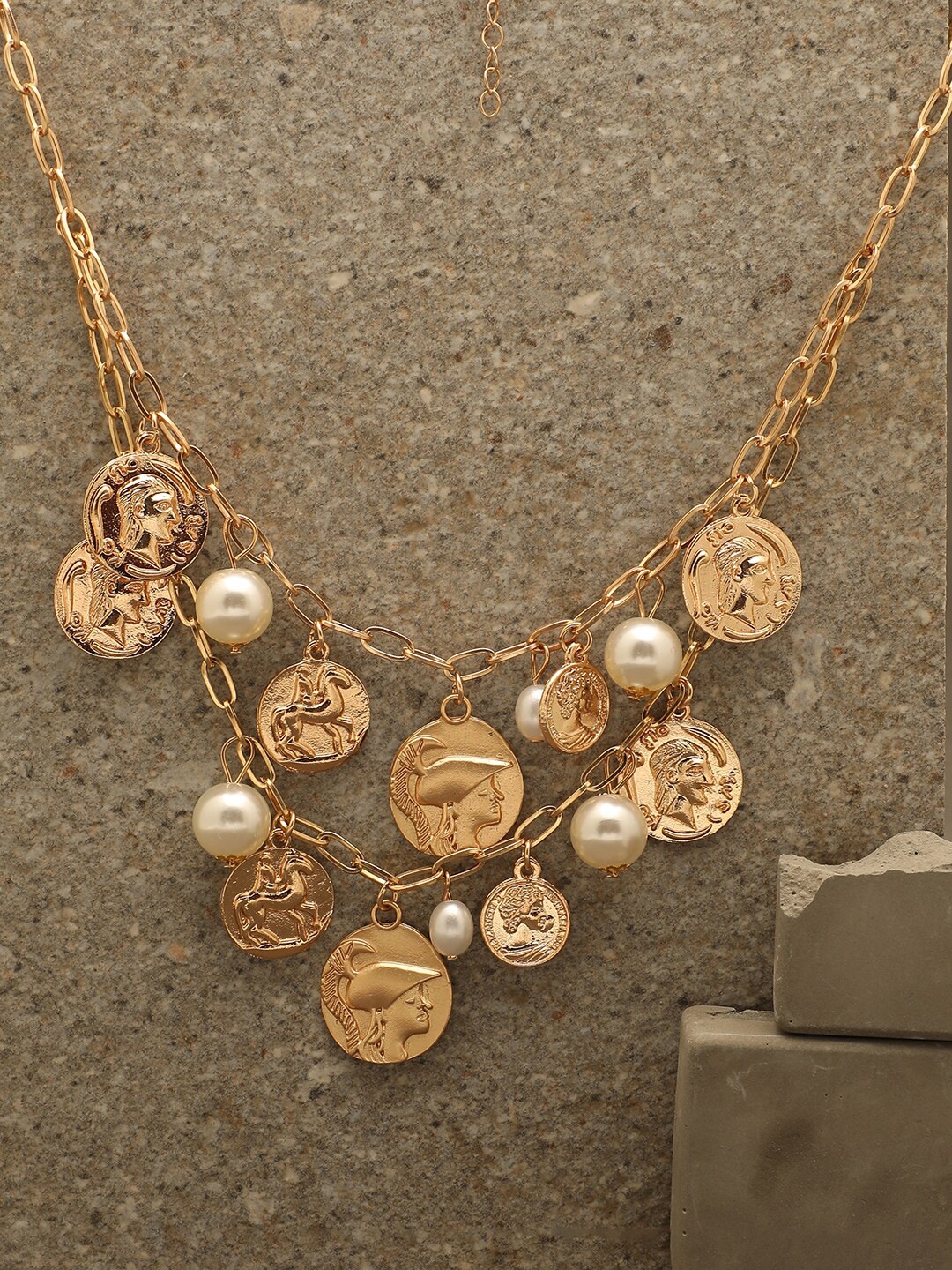 

SOHI Gold-Plated Pearl Beaded Layered Necklace