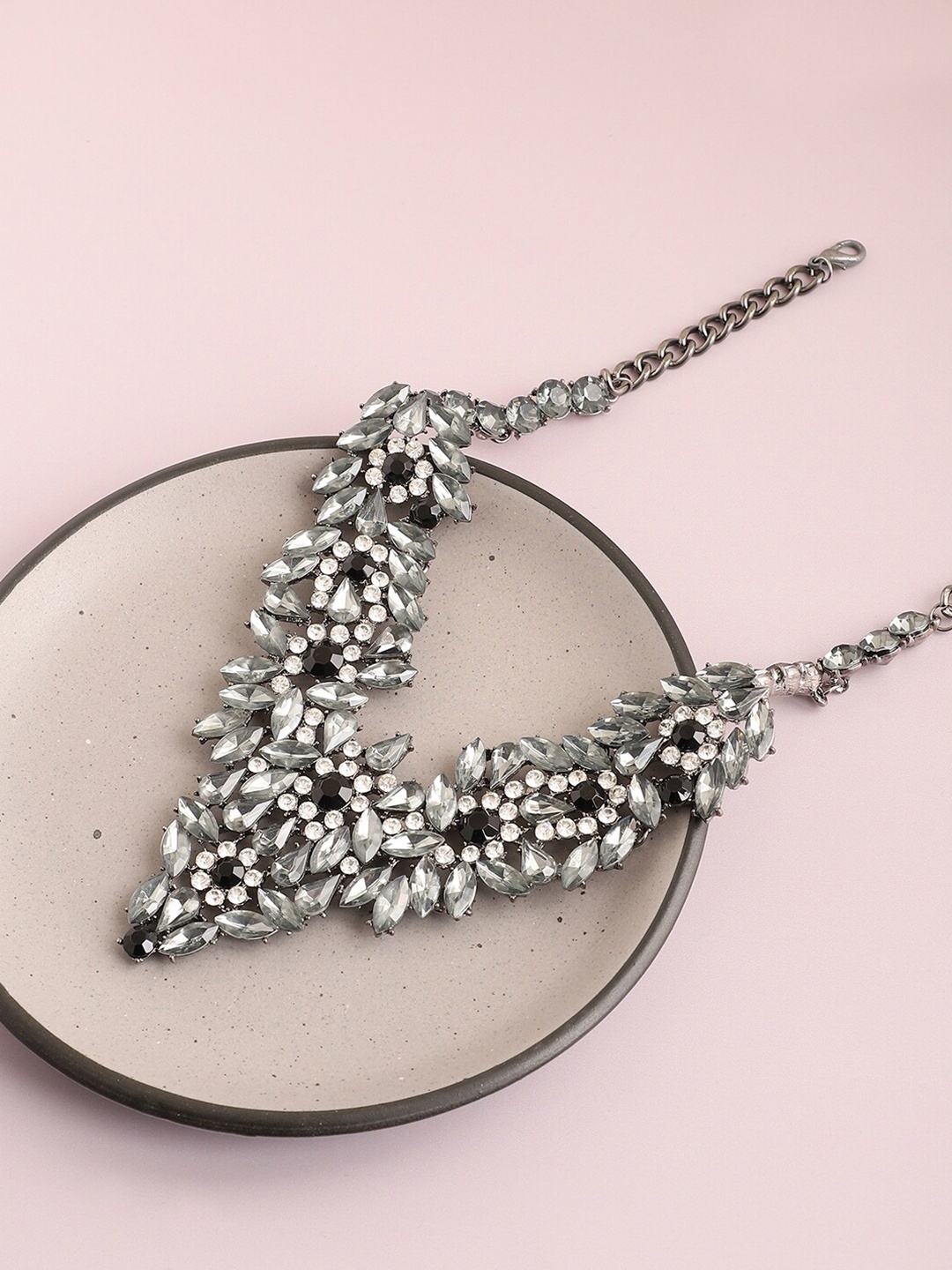 

SOHI Silver-Plated Stone Studded Necklace