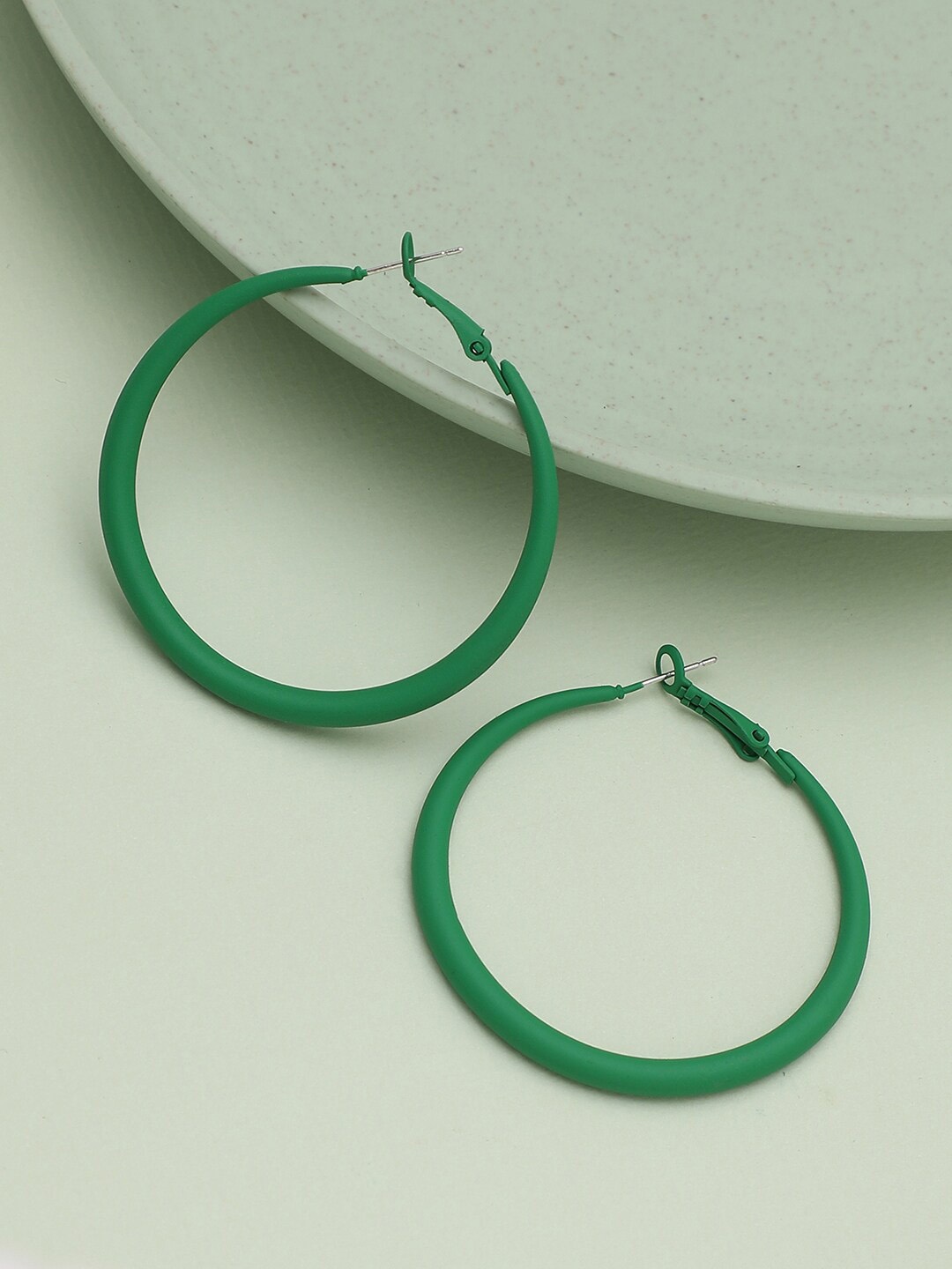 

SOHI Silver Plated Circular Hoop Earrings, Green