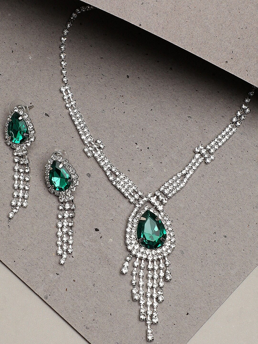 

SOHI Silver-Plated Stone-Studded Necklace & Earrings Set