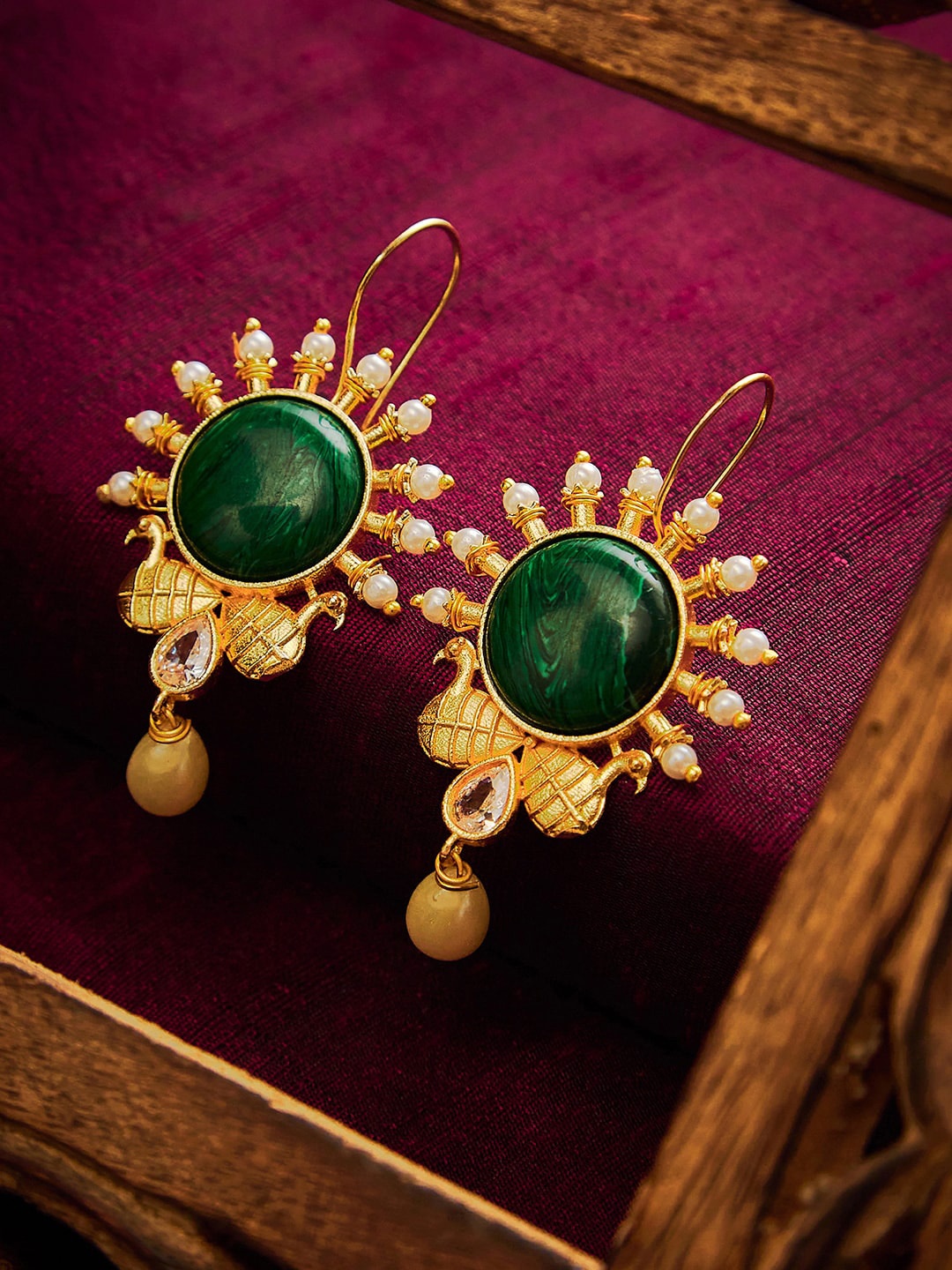 

SOHI Gold-Plated Contemporary Drop Earrings, Green