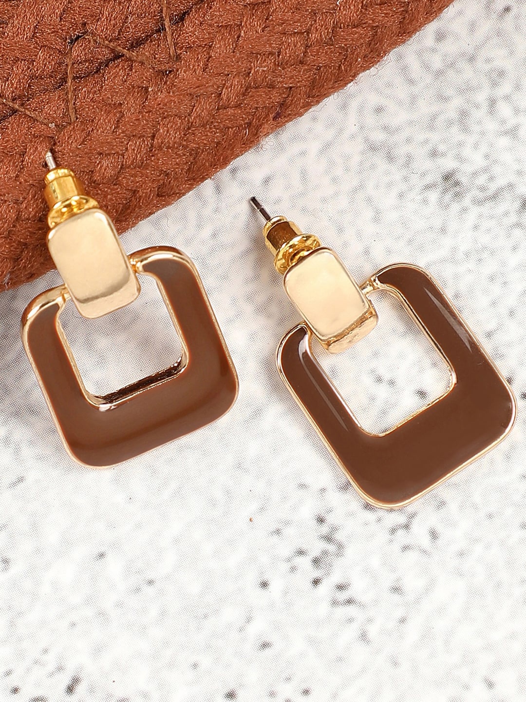 

SOHI Gold Plated Contemporary Drop Earrings, Brown