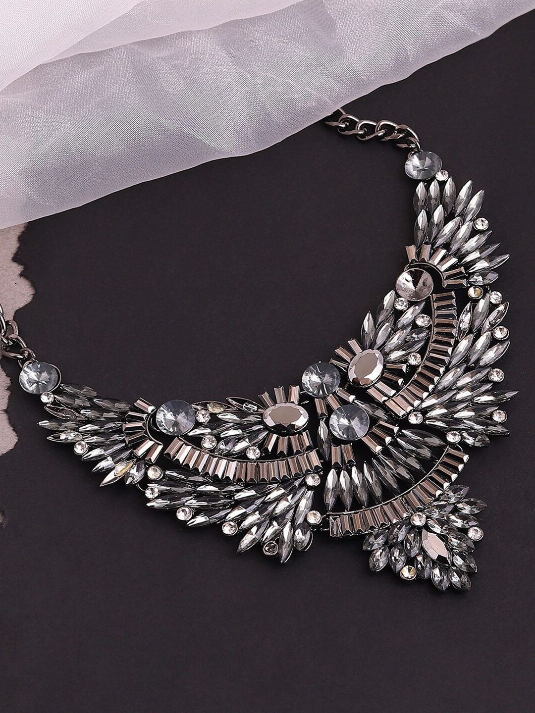 

SOHI Silver Plated Stone Studded Designer Necklace, Grey
