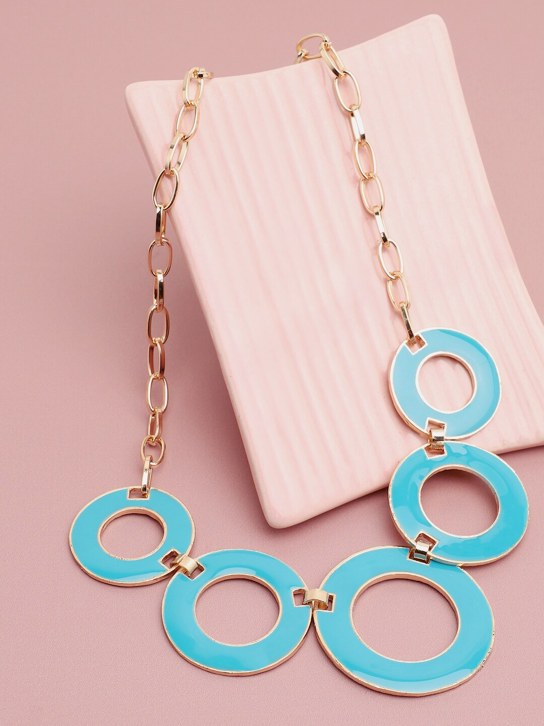 

SOHI Gold-Plated Stone Studded Circular Chain, Blue