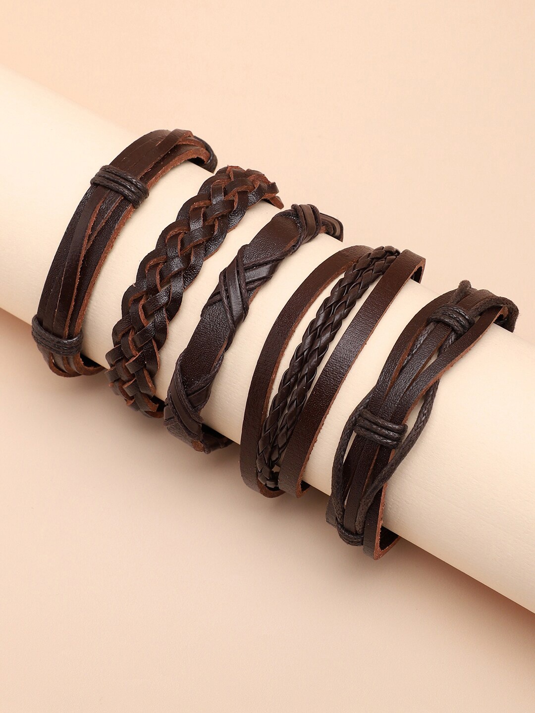 

SOHI Women Pack Of 5 Leather Multistrand Bracelet, Brown