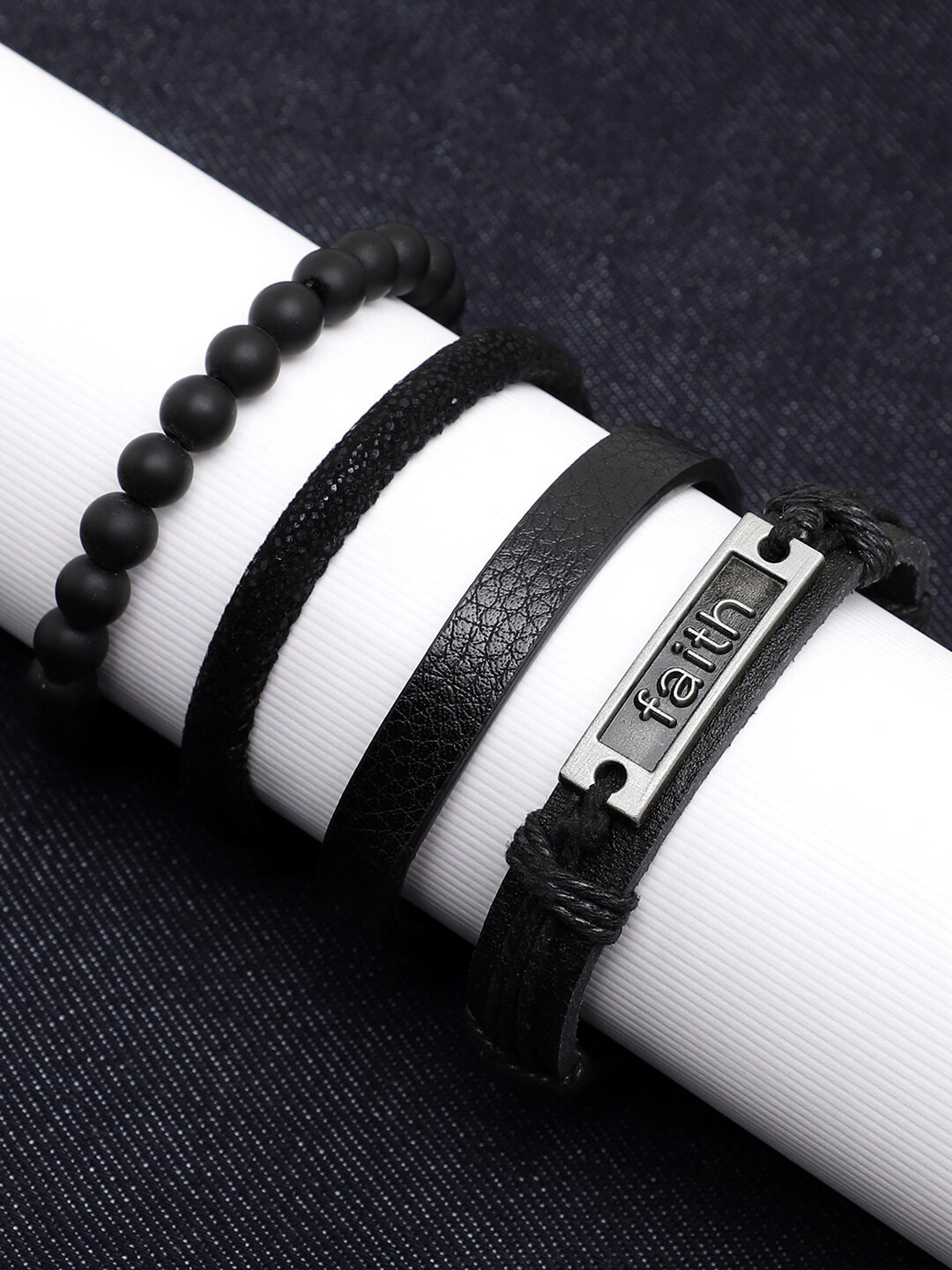 

SOHI Women Set Of 4 Leather Cuff Bracelet, Black