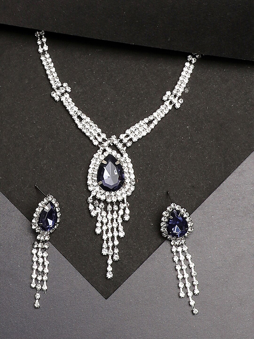 

SOHI Women Silver-Plated Necklace & Earrings Set, Blue