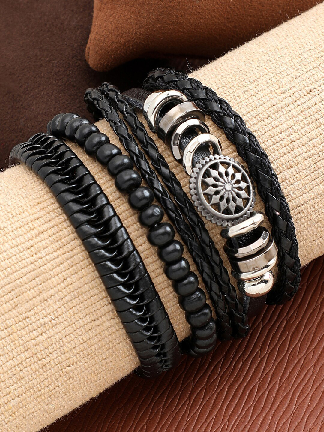 

SOHI Women Set of 4 Leather Multistrand Bracelets, Black