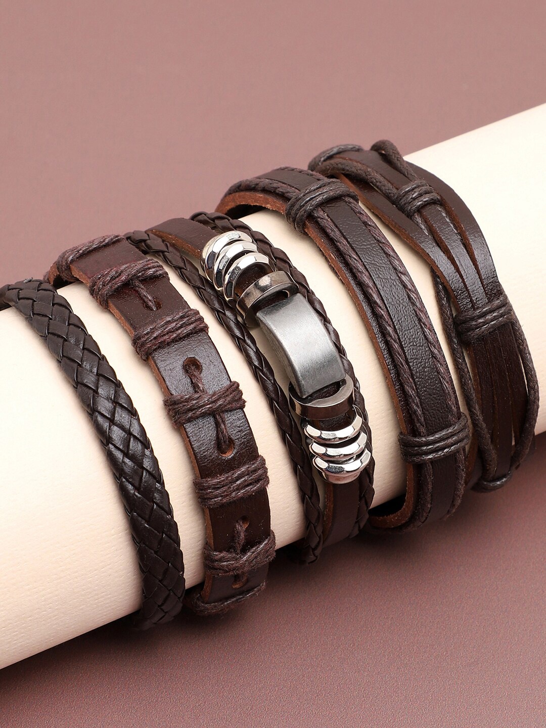 

SOHI Women Pack Of 5 Leather Multistrand Bracelet, Brown
