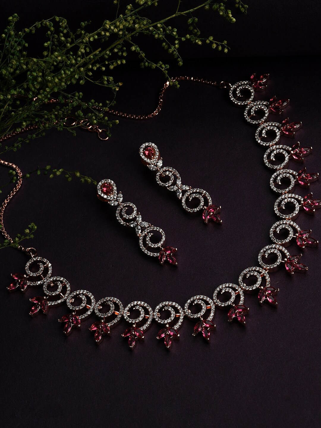 

SOHI Gold-Plated Stone-Studded Necklace & Earrings Set