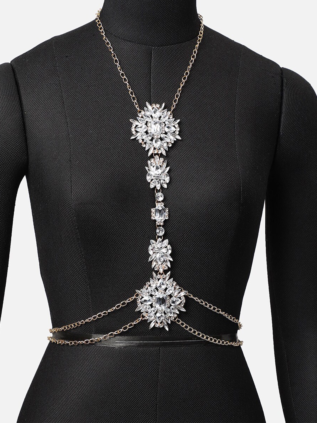 

SOHI Silver-Plated Artificial Stones Layered Body Chain