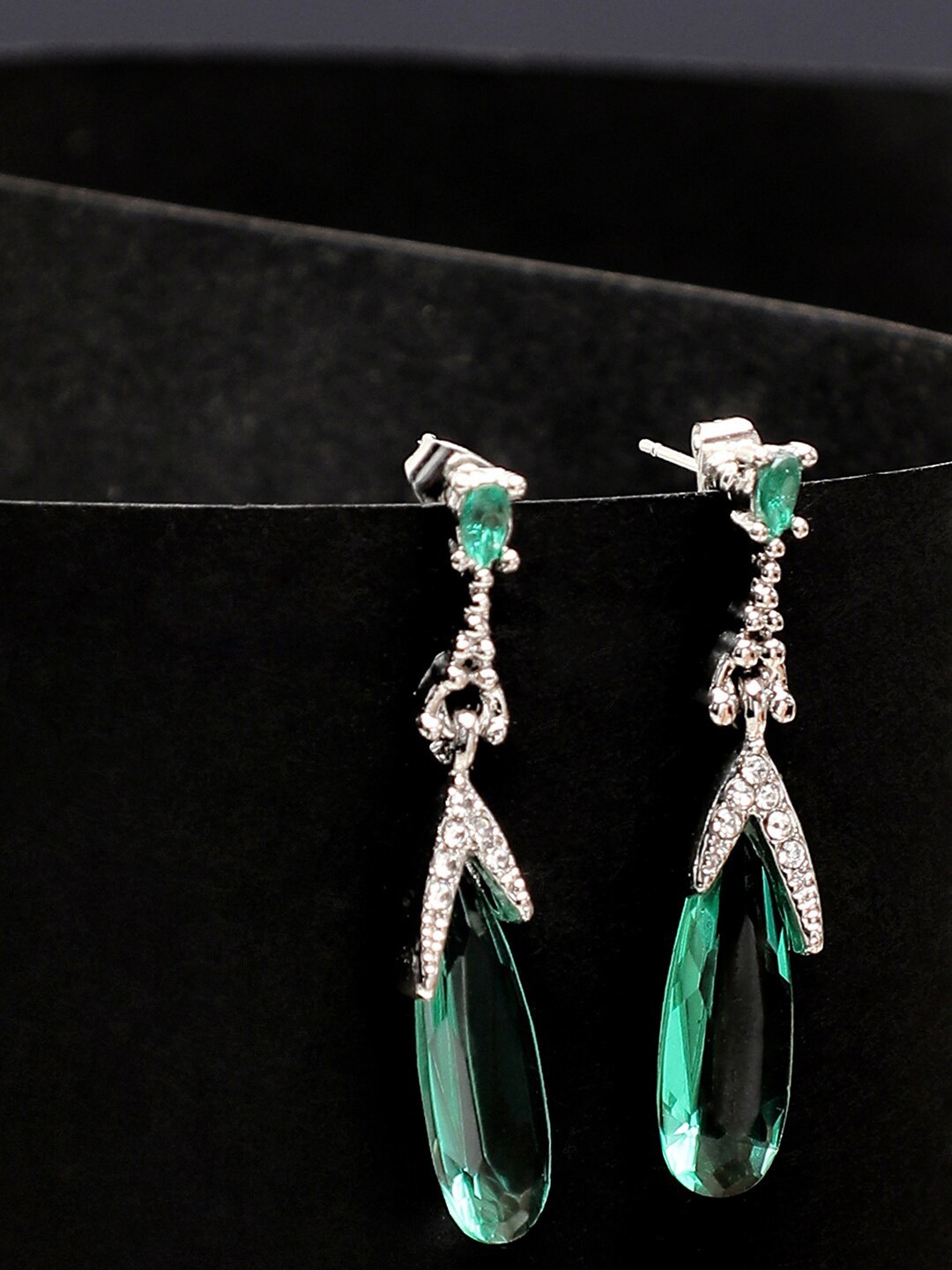 

SOHI Silver-Plated Contemporary Drop Earrings, Green