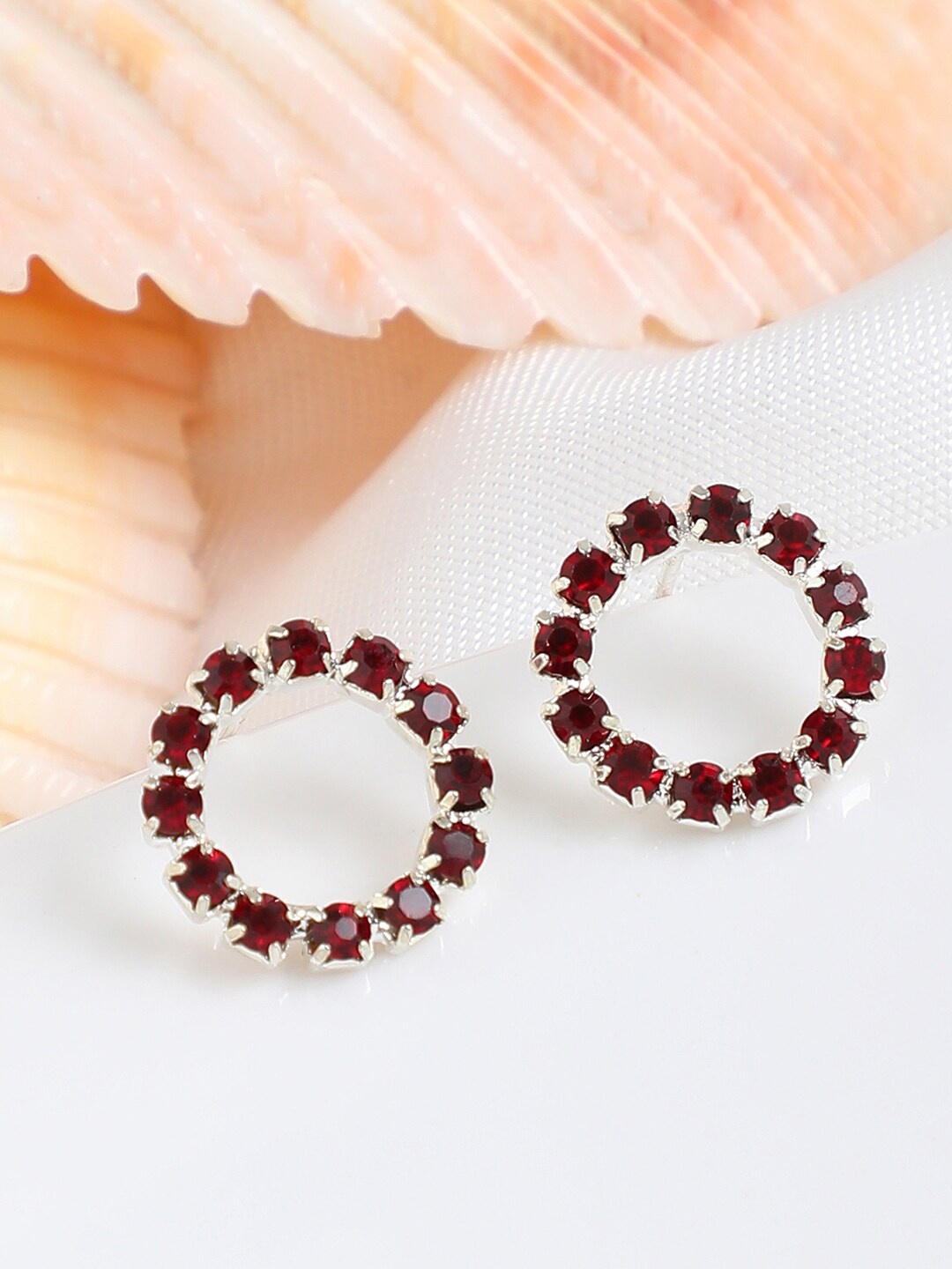 

SOHI Silver-Plated Contemporary Studs Earrings, Maroon