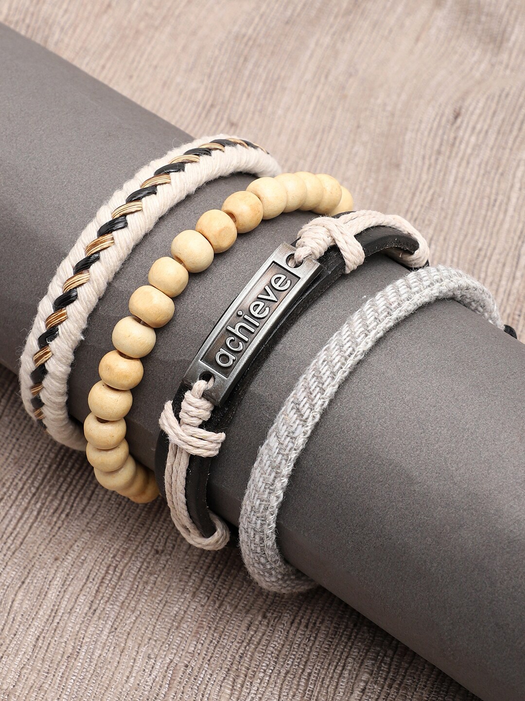 

SOHI Women Pack Of 5 Leather Beaded Multistrand Bracelet, Grey