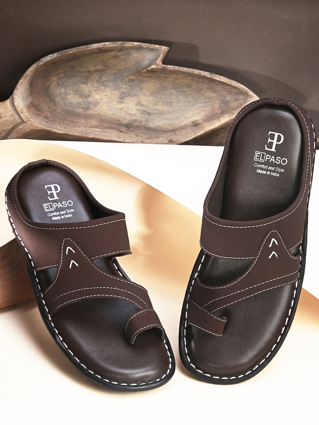 

El Paso Men Open One Toe Comfort Sandals, Brown