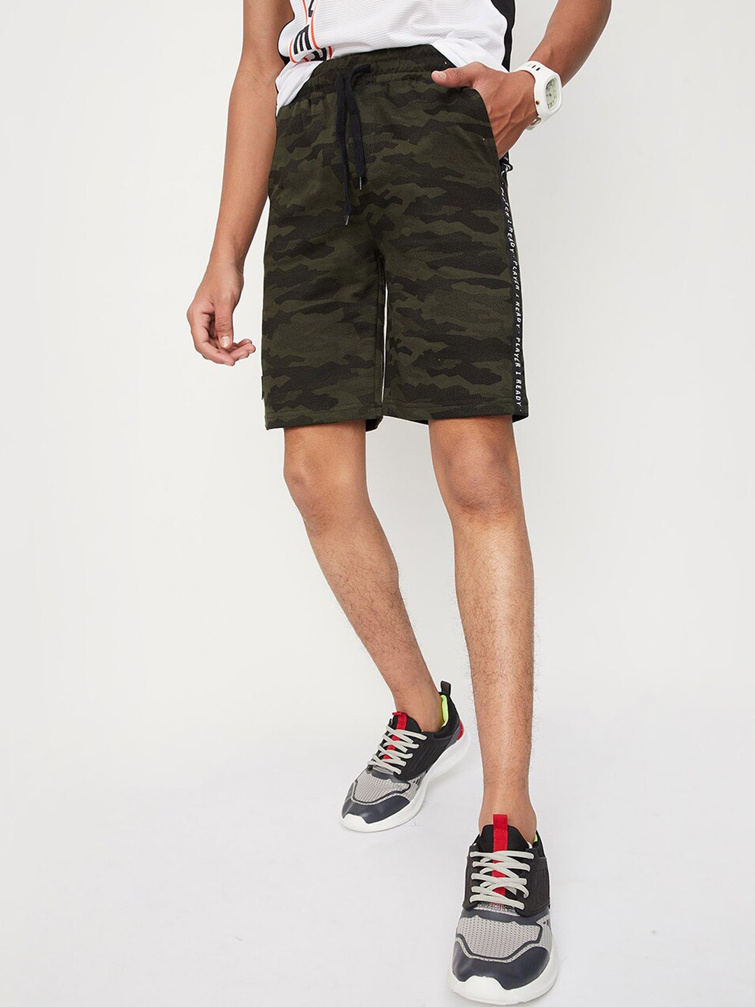 

max Boys Camouflage Printed Pure Cotton Shorts, Olive