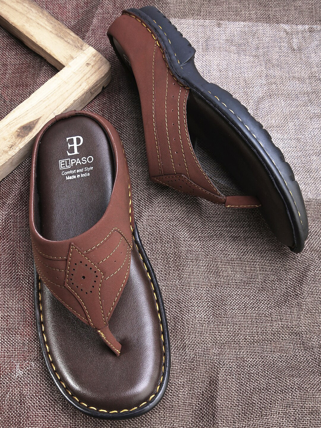 

El Paso Men Perforated Comfort Sandals, Brown