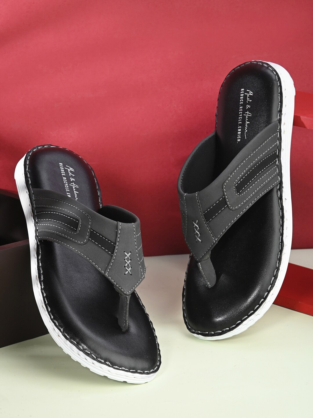 

Mast & Harbour Men Textured Open Toe Comfortable Sandals, Grey