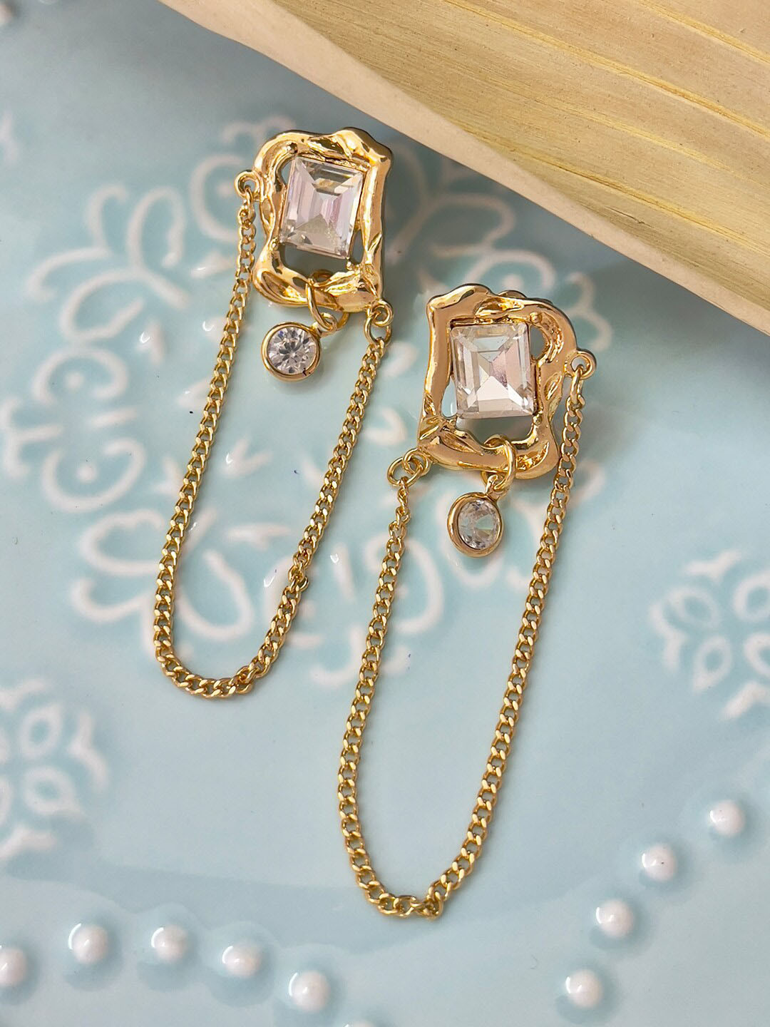 

Ayesha Gold-Plated Contemporary Oversized Hammered Diamante Drop Earrings
