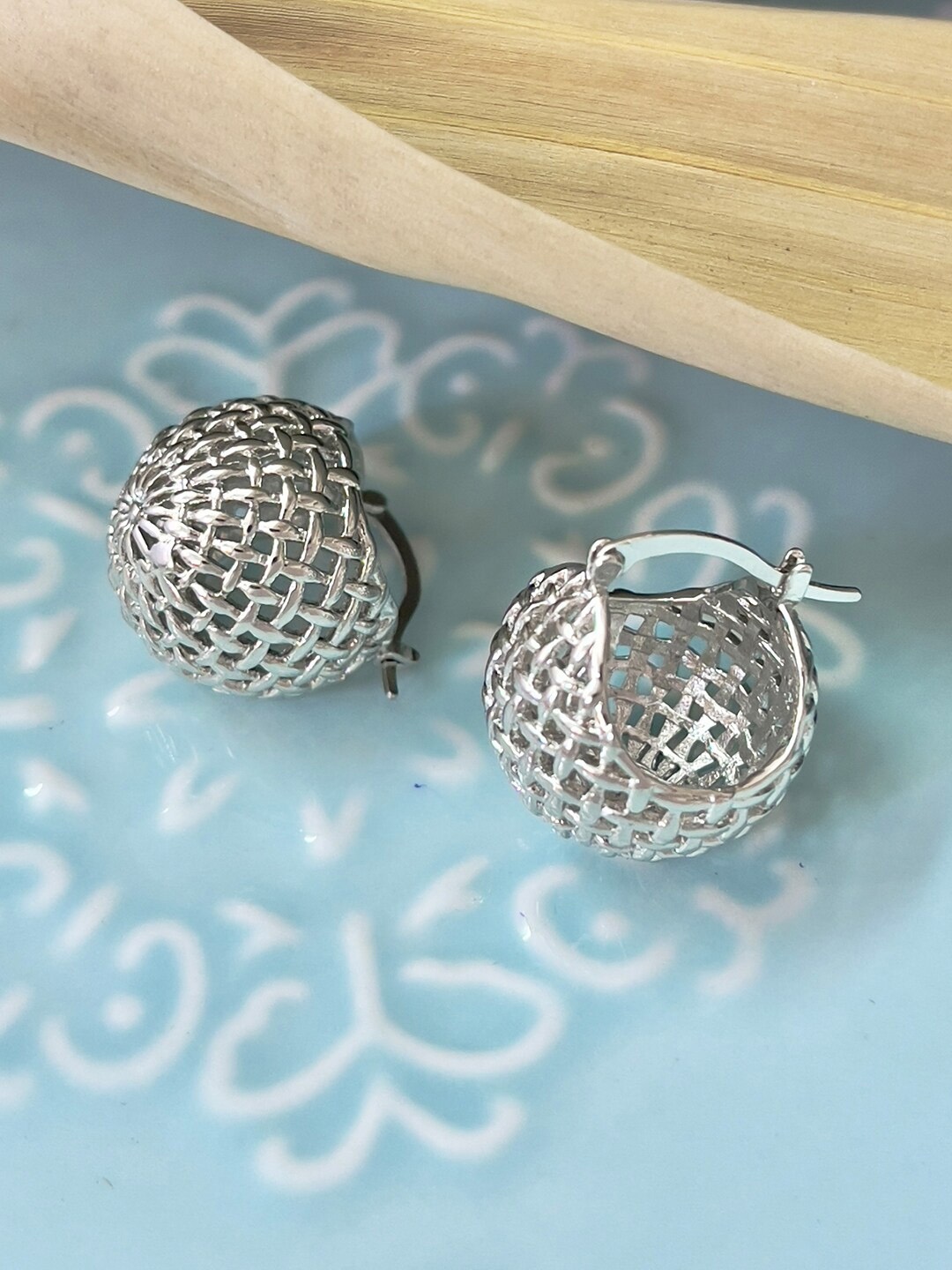 

Ayesha Silver-Plated Contemporary Ball Basket Mini Hoop Earrings