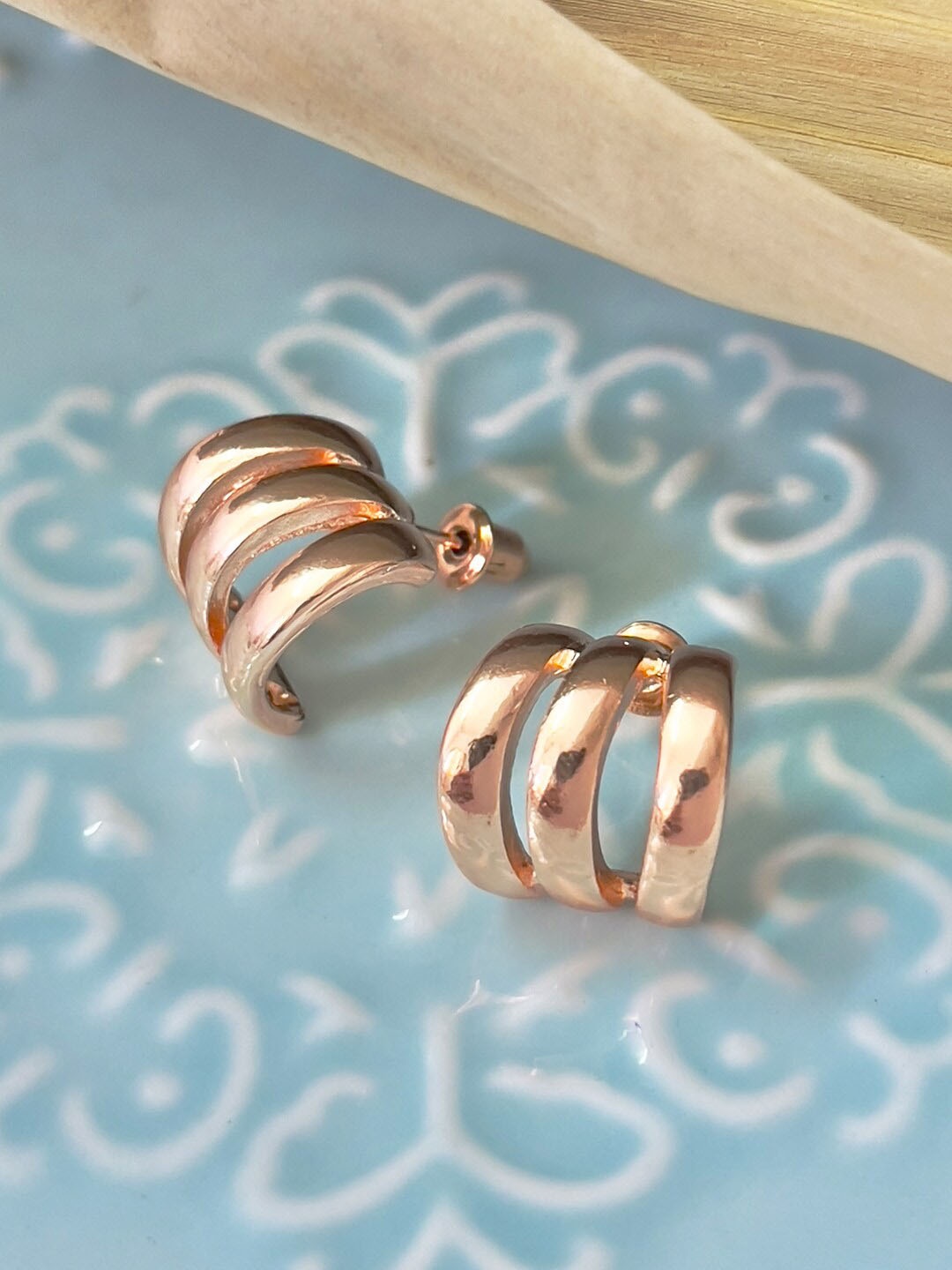 

Ayesha Rose Gold-Plated Contemporary Triple Layered Mini Open Hoop Earrings