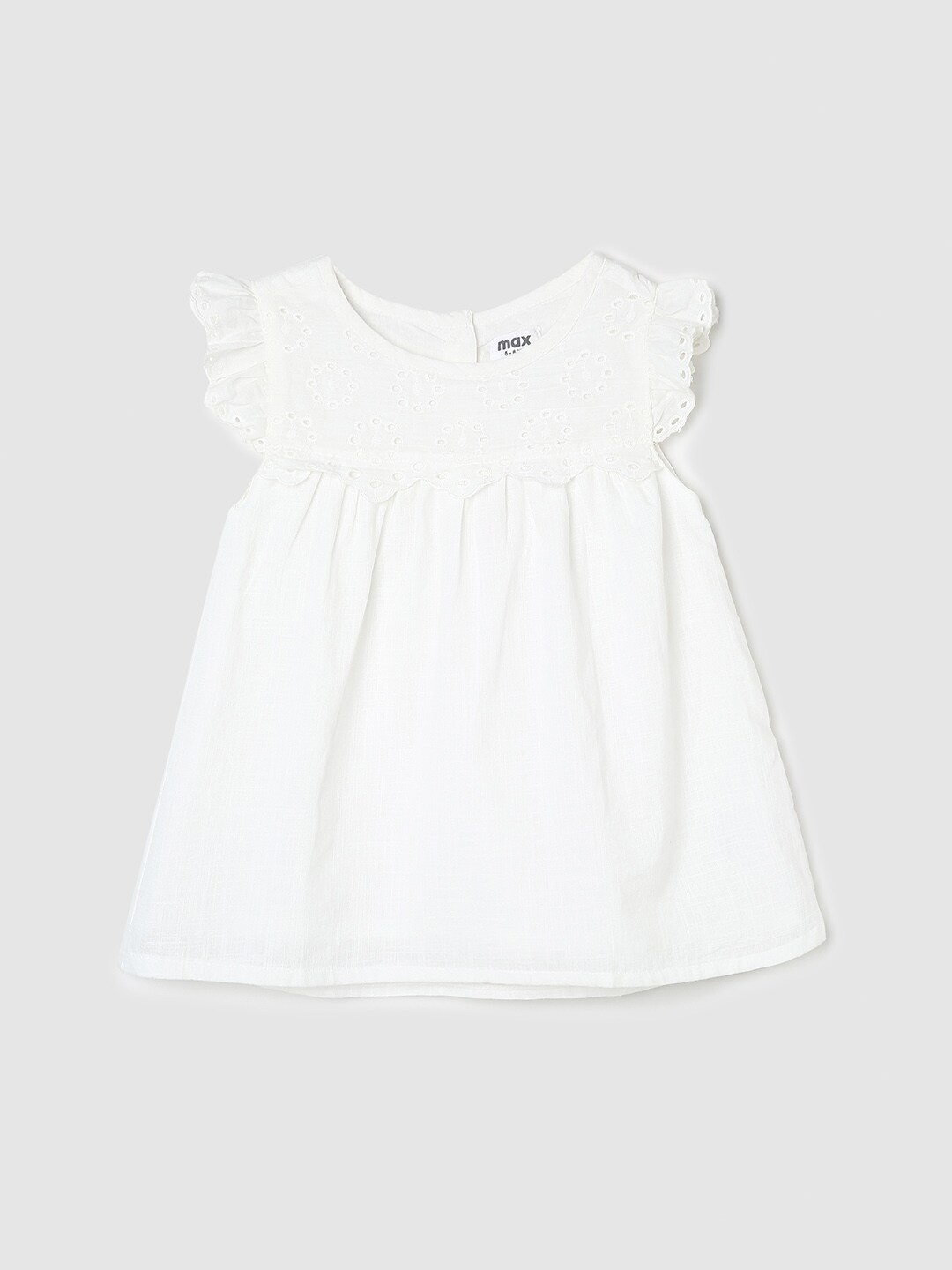

max Girls Embroidered Flutter Sleeves Pure Cotton A-Line Top, White