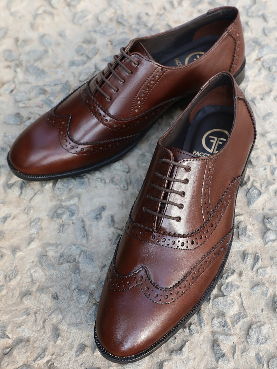 

FACCE FELICI Mystic Men Leather Brogues, Brown