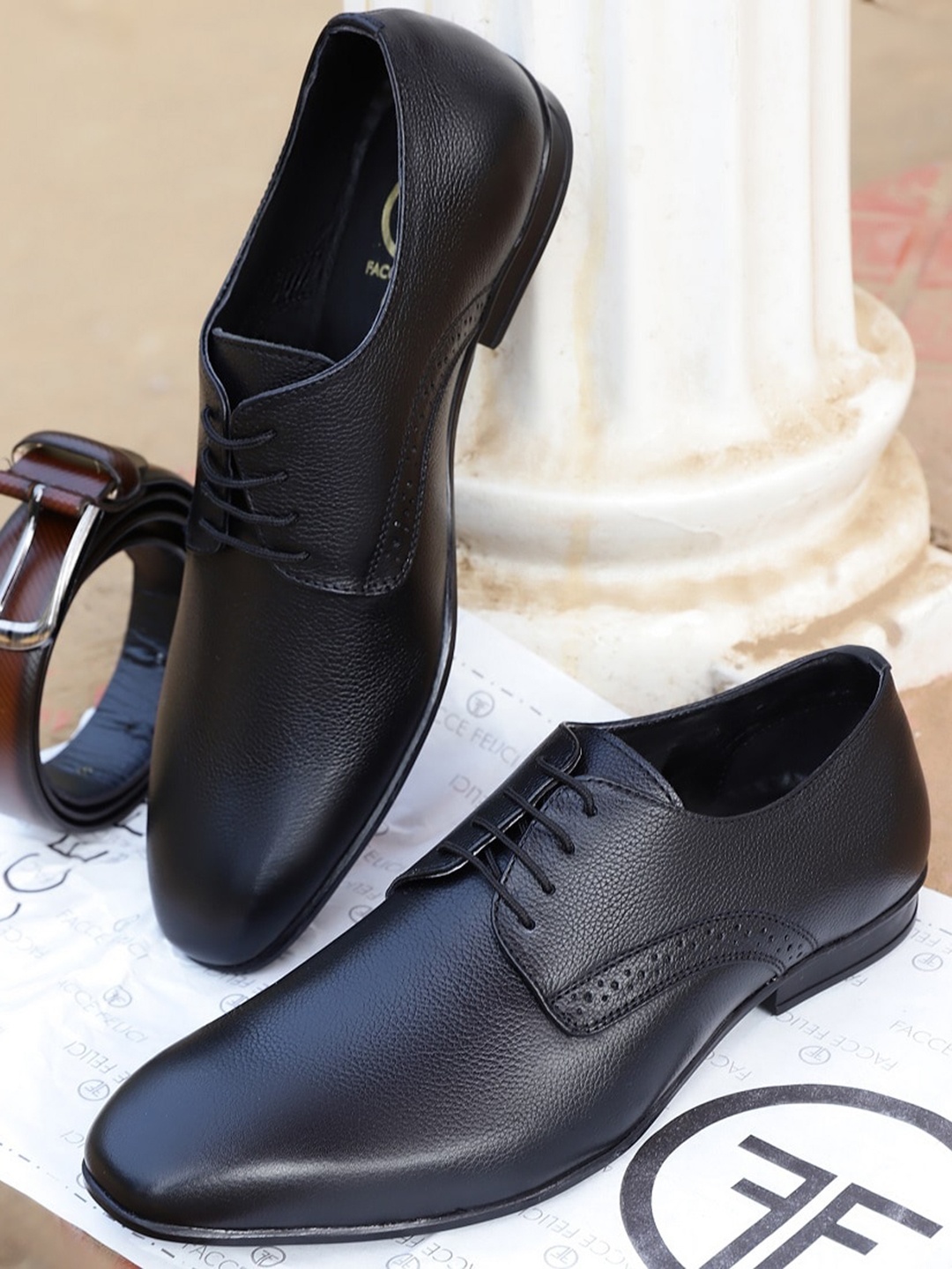 

FACCE FELICI Papeye Men Leather Formal Derbys, Black