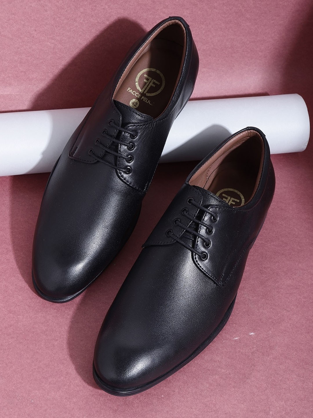 

FACCE FELICI Reine Men Leather Formal Derbys, Black