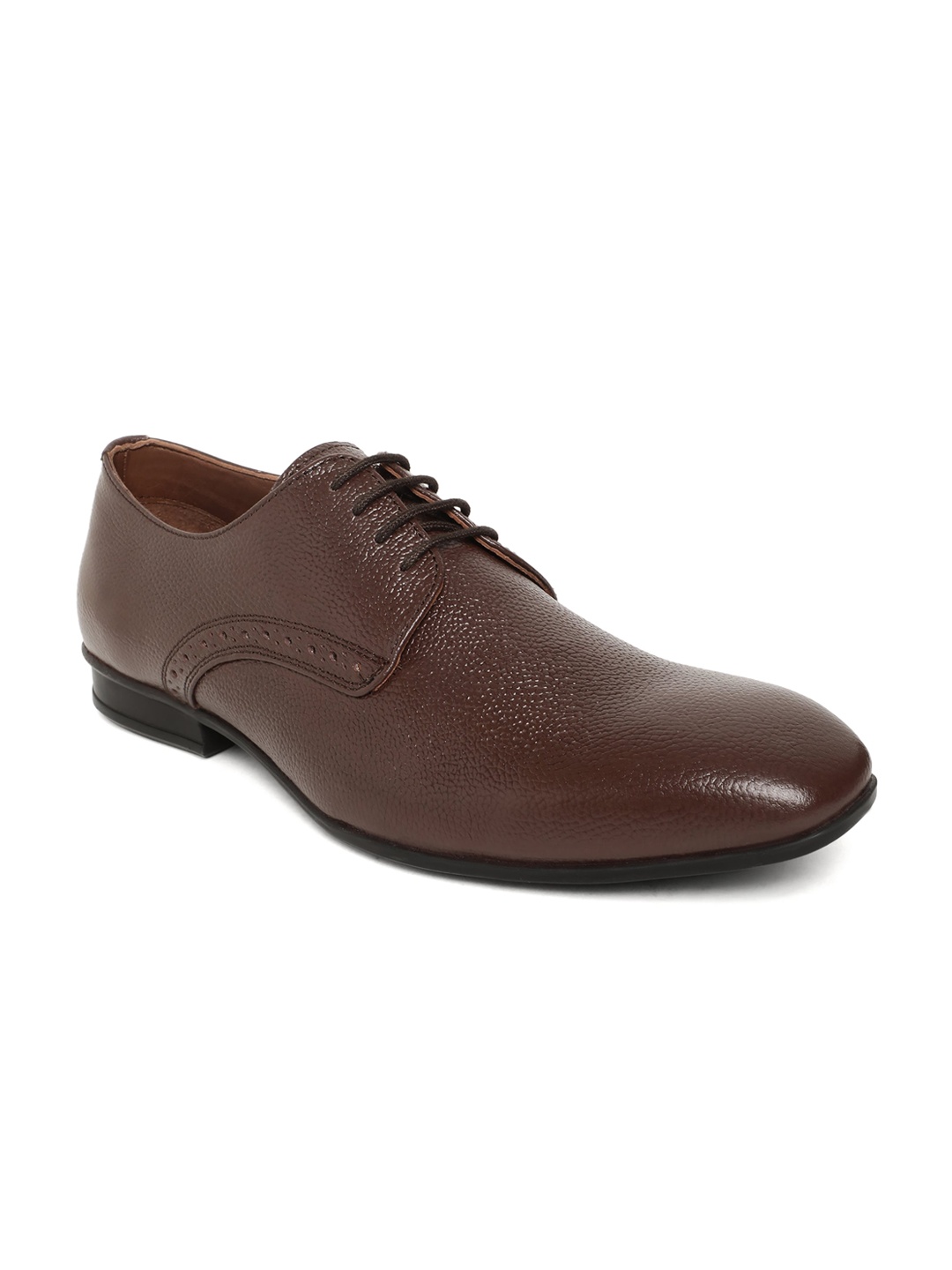 

FACCE FELICI Men Textured Leather Formal Derbys, Brown